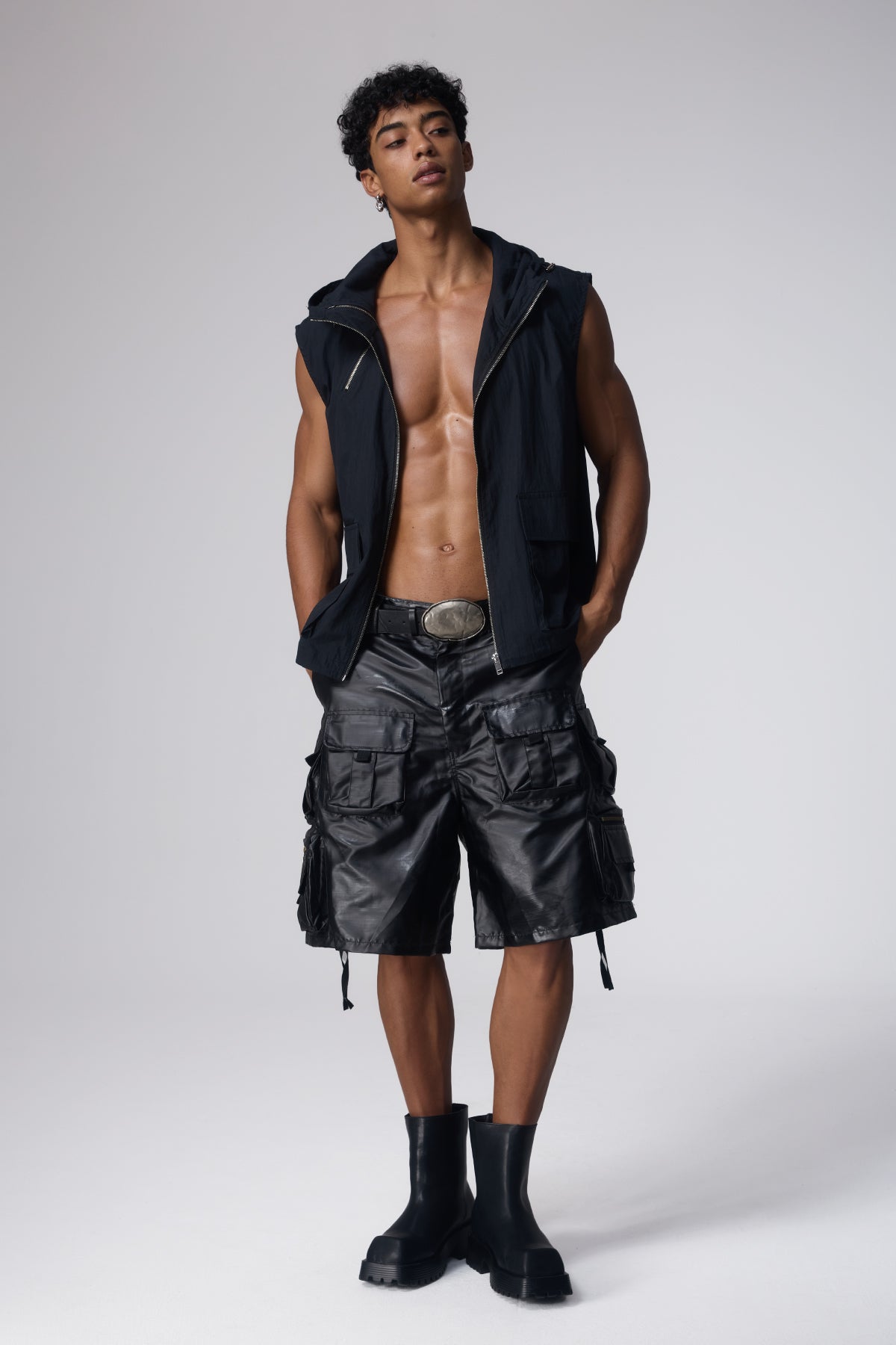 Flat Tone Sleeveless Hooded Vest