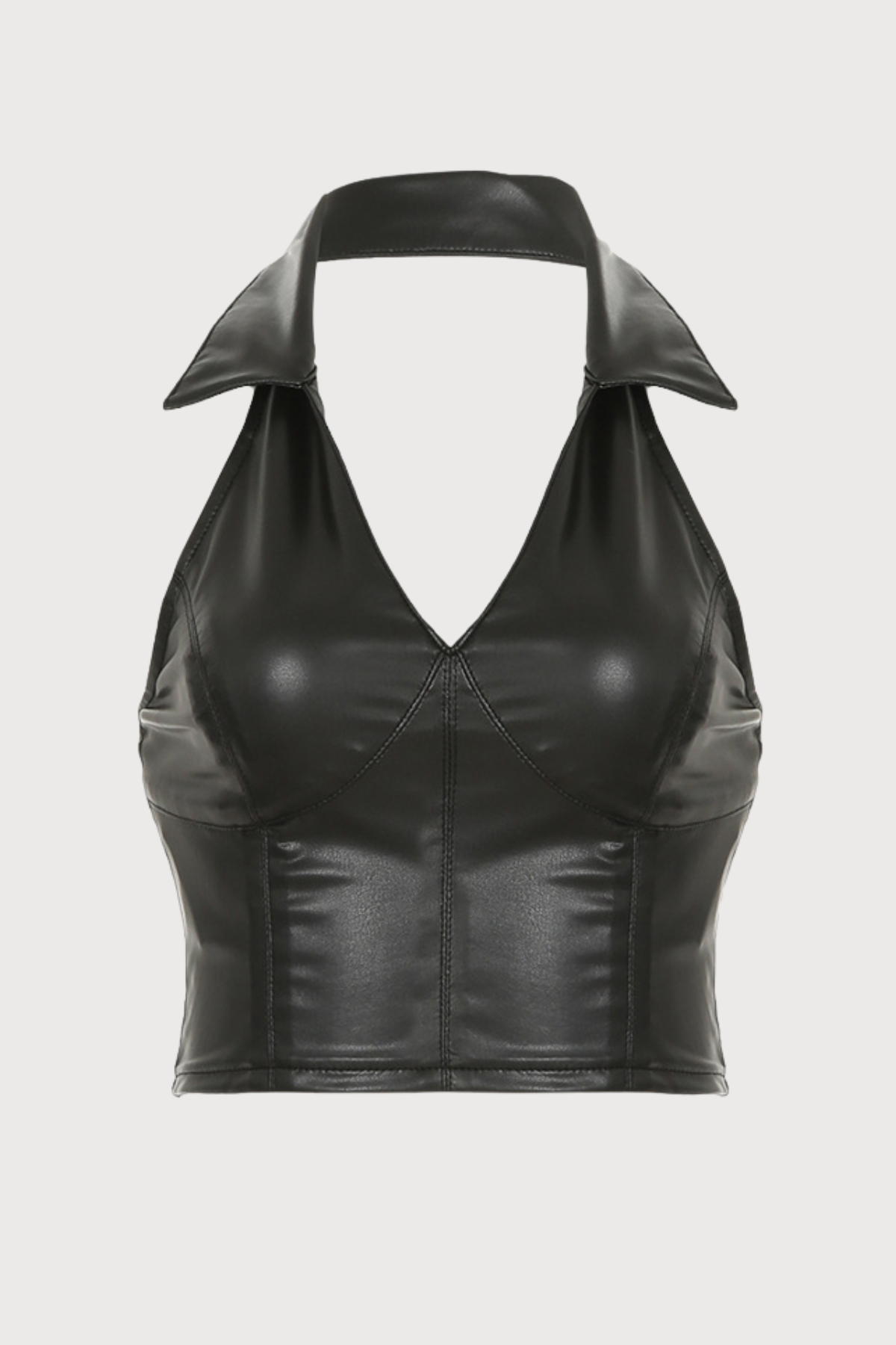 Flex Cut  Leather V Neck Crop Top