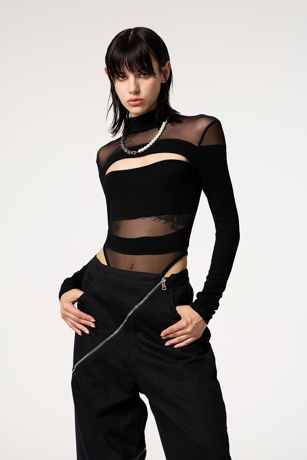 Flexi Angel High Neck Cutout Mesh Bodysuit