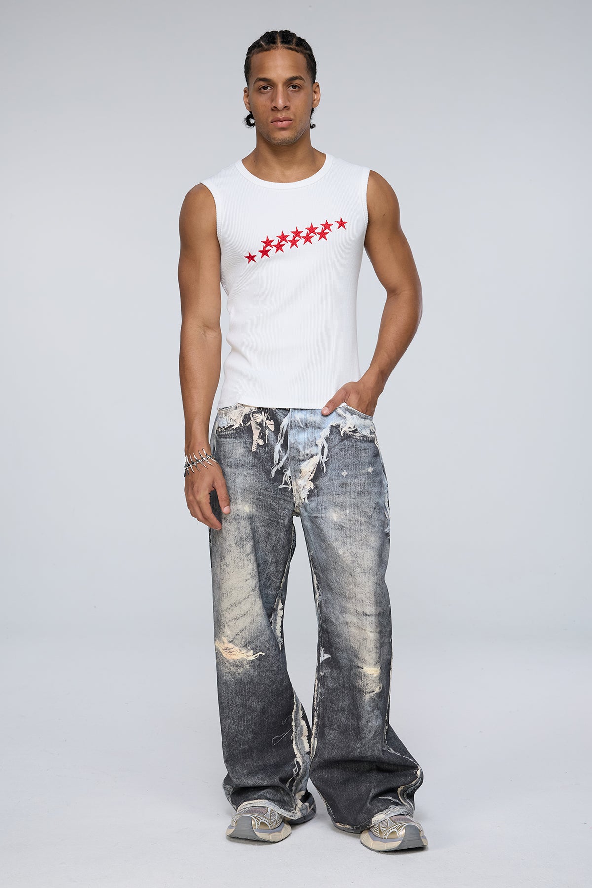 Fluid Flame Star Embroidered Tank Top