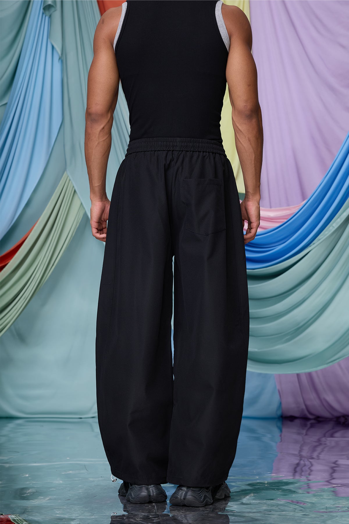 Fluid Layer Stripe Wide Leg Pants