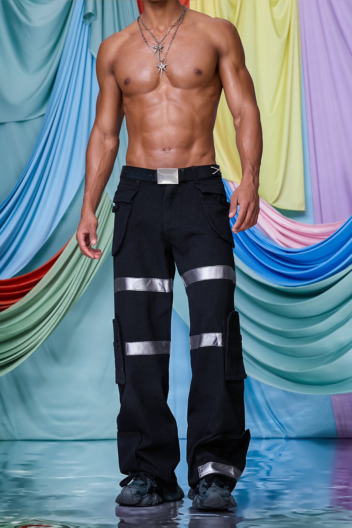Fluid Twill Stripe Straight Jeans