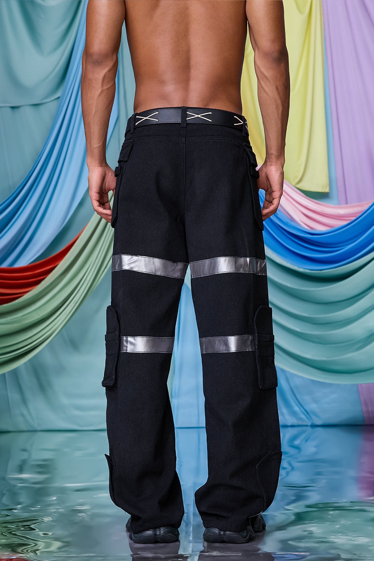 Fluid Twill Stripe Straight Jeans