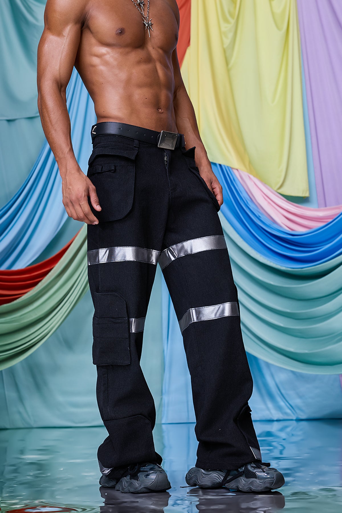 Fluid Twill Stripe Straight Jeans