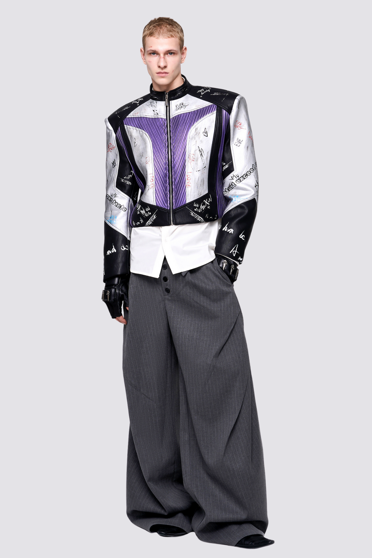 Frame Circuit Leather Print Crop Jacket Purple