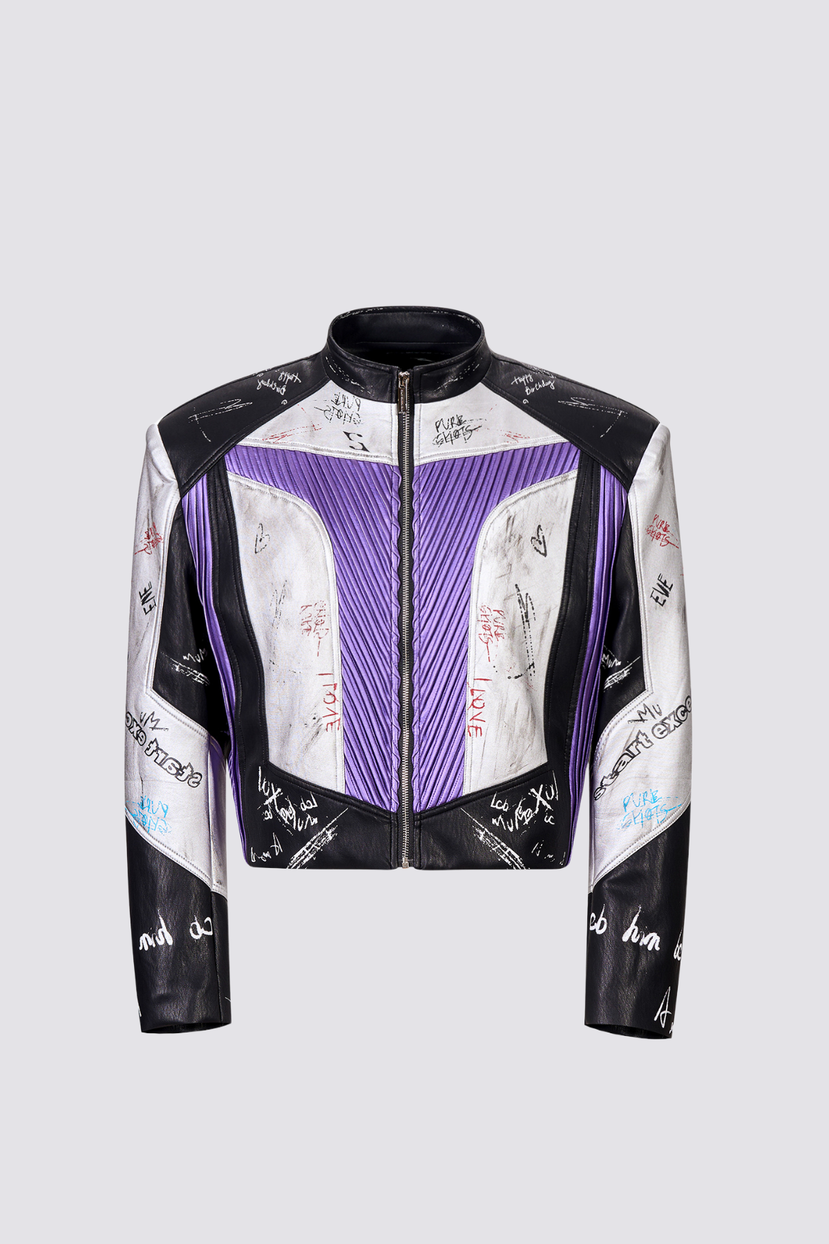 Frame Circuit Leather Print Crop Jacket Purple