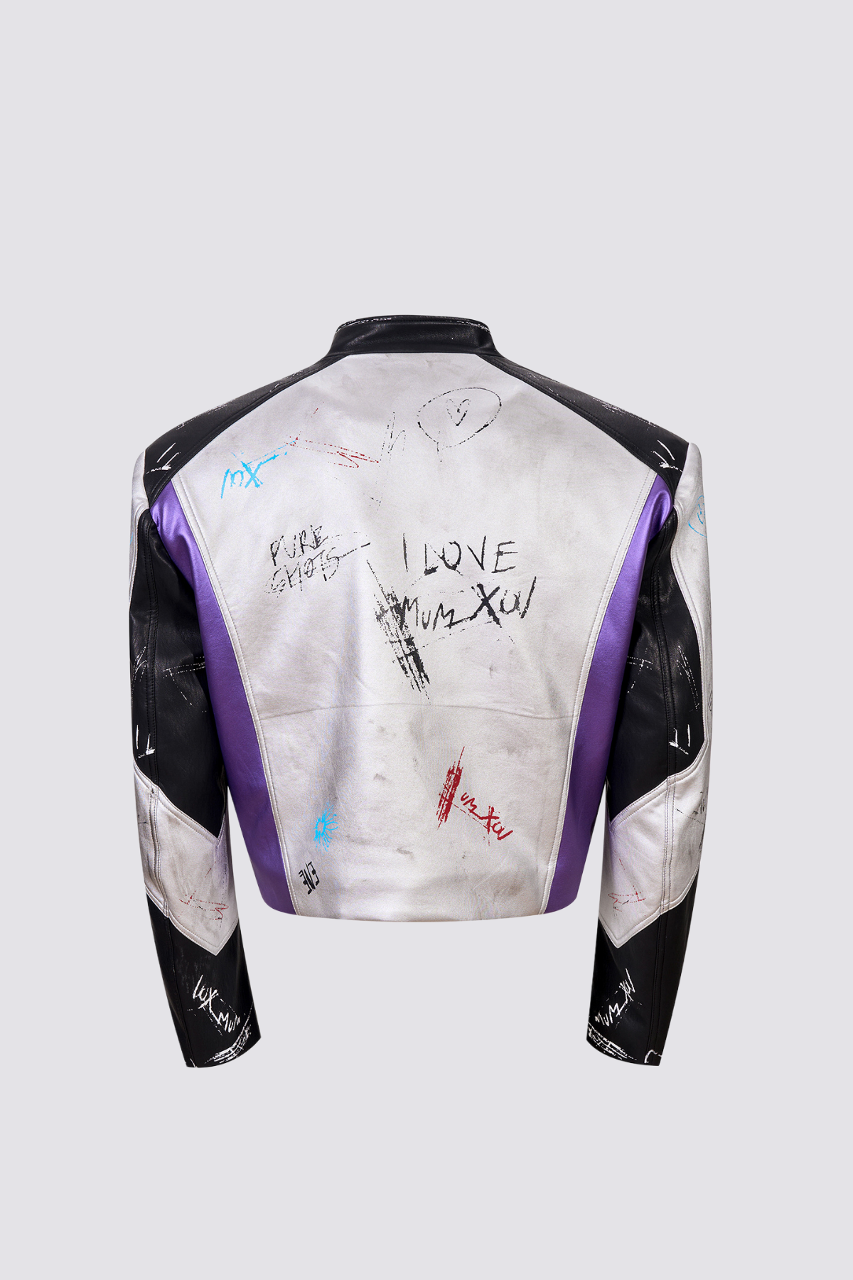 Frame Circuit Leather Print Crop Jacket Purple