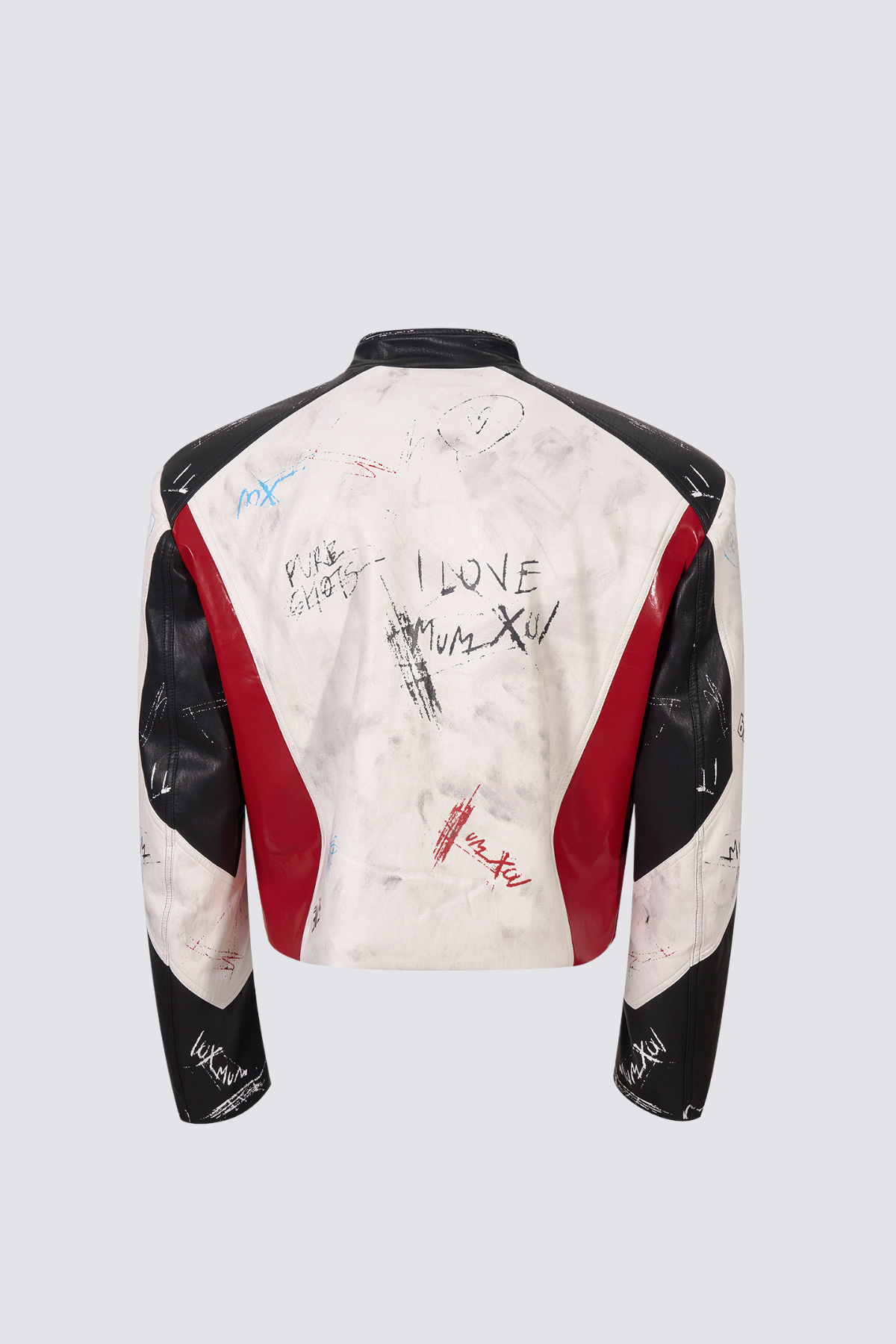 Frame Circuit Leather Print Crop Jacket Red