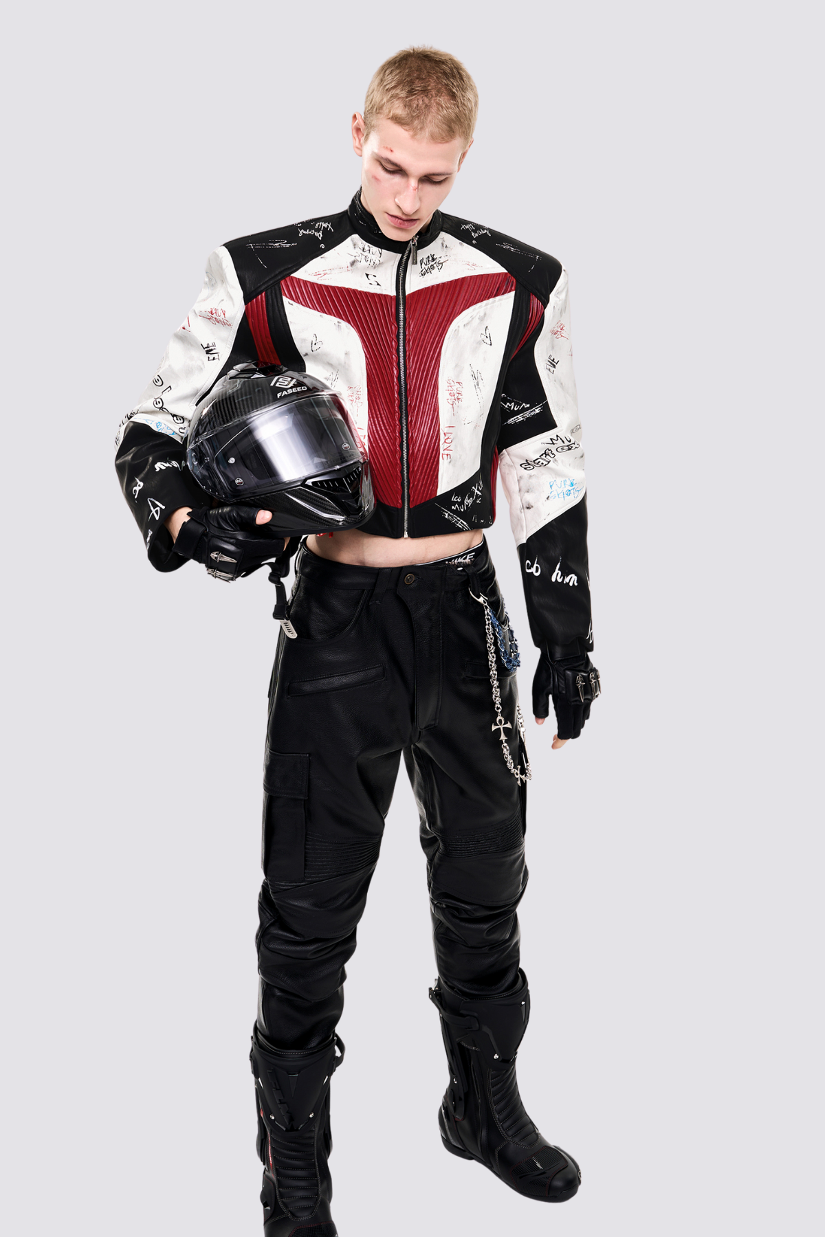 Frame Circuit Leather Print Crop Jacket Red