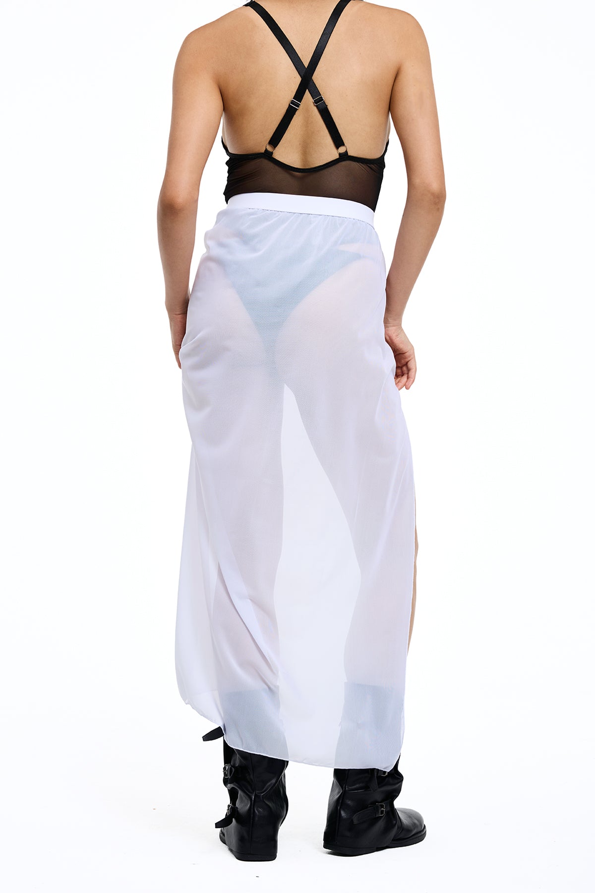 Fresh Veil Mesh Split Wrap Skirt White