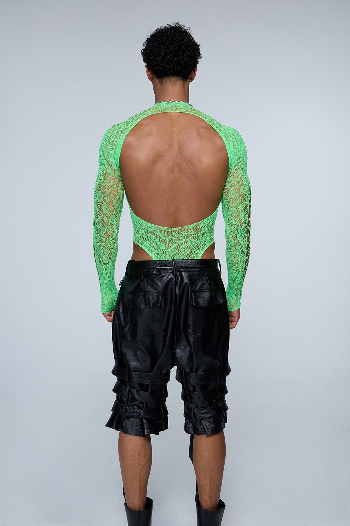 Full Anatomy Fishnet Rhinestone Bodysuit Green
