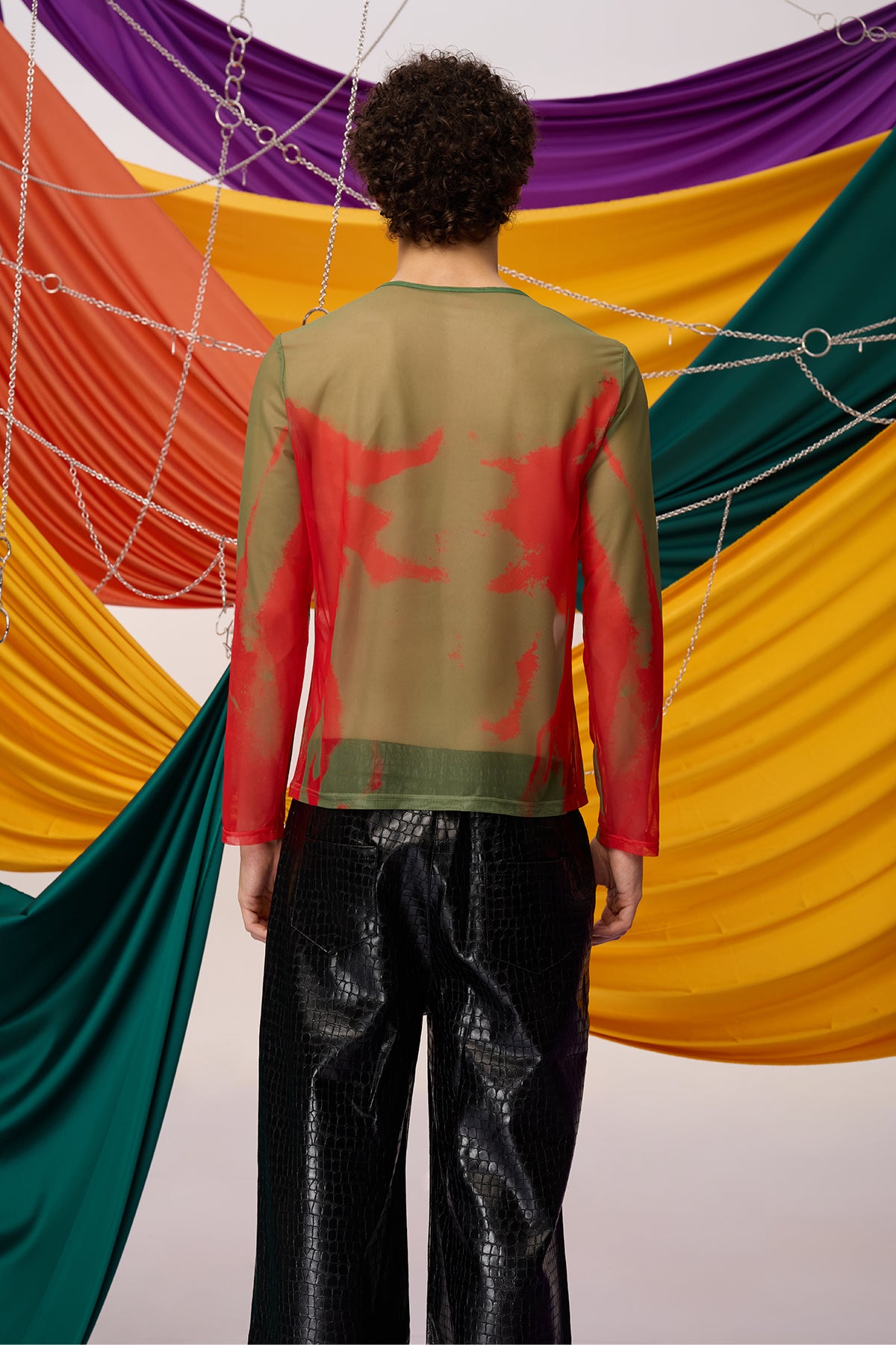 Fused Presence Long Sleeve Print Mesh Top Green