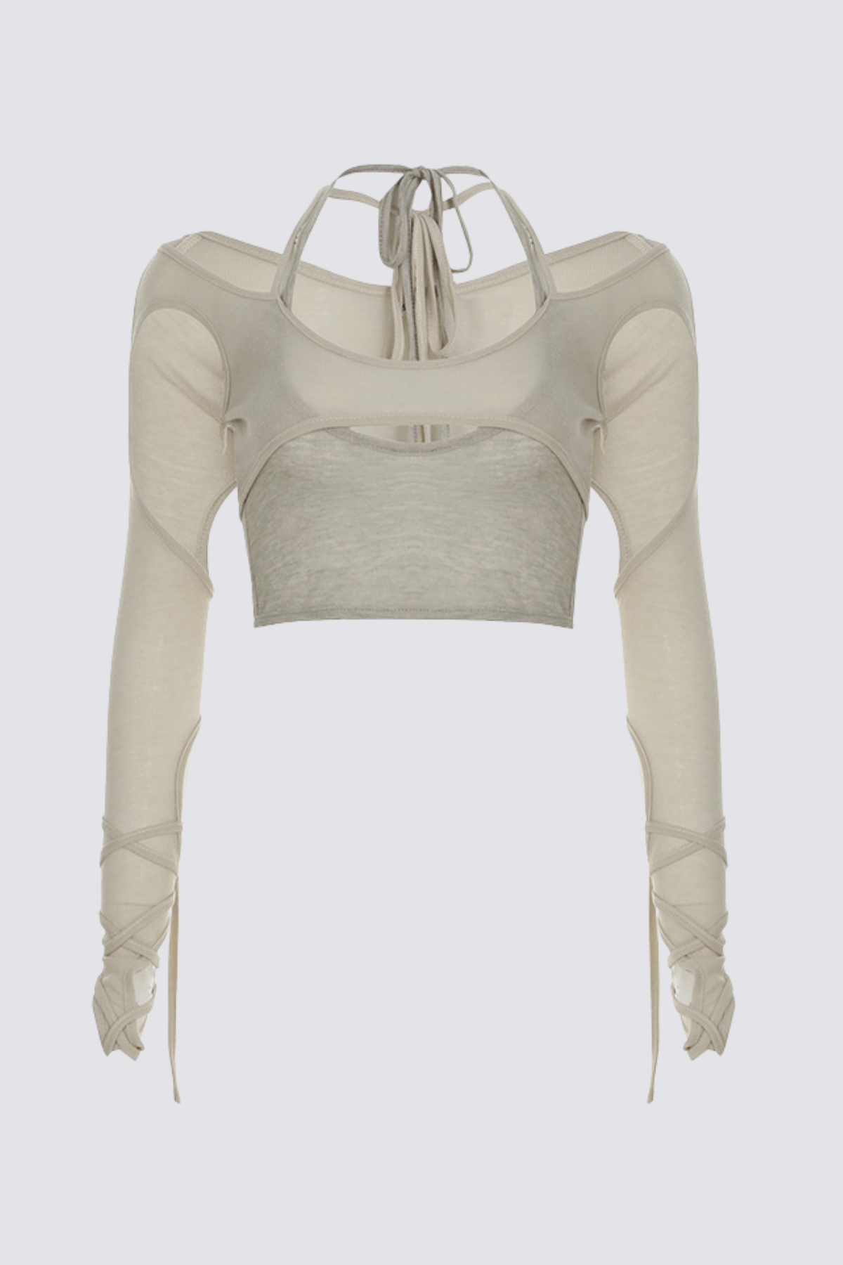 Fusion Grid Long Sleeve Cutout Crop Top