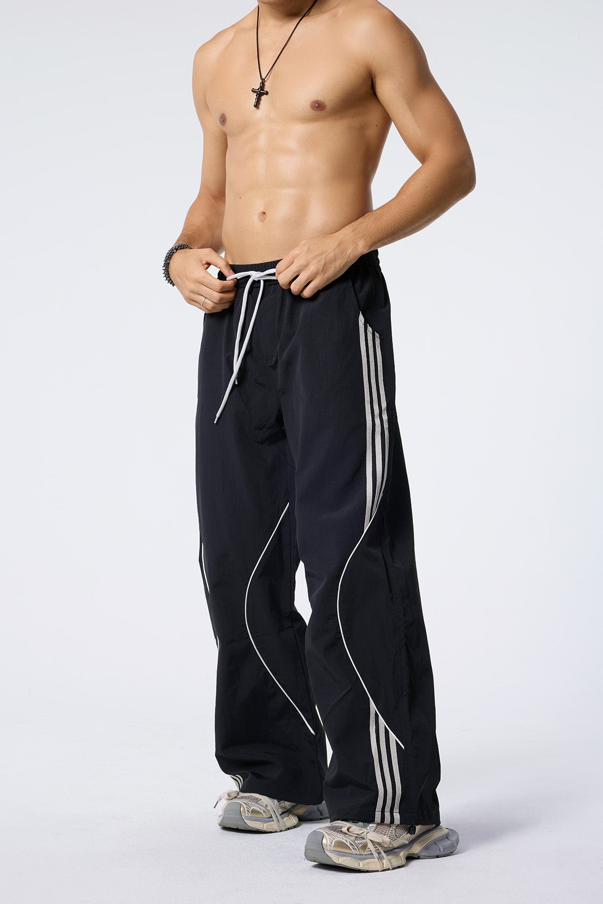 Future Shell Striped Straight Deconstructed Pants