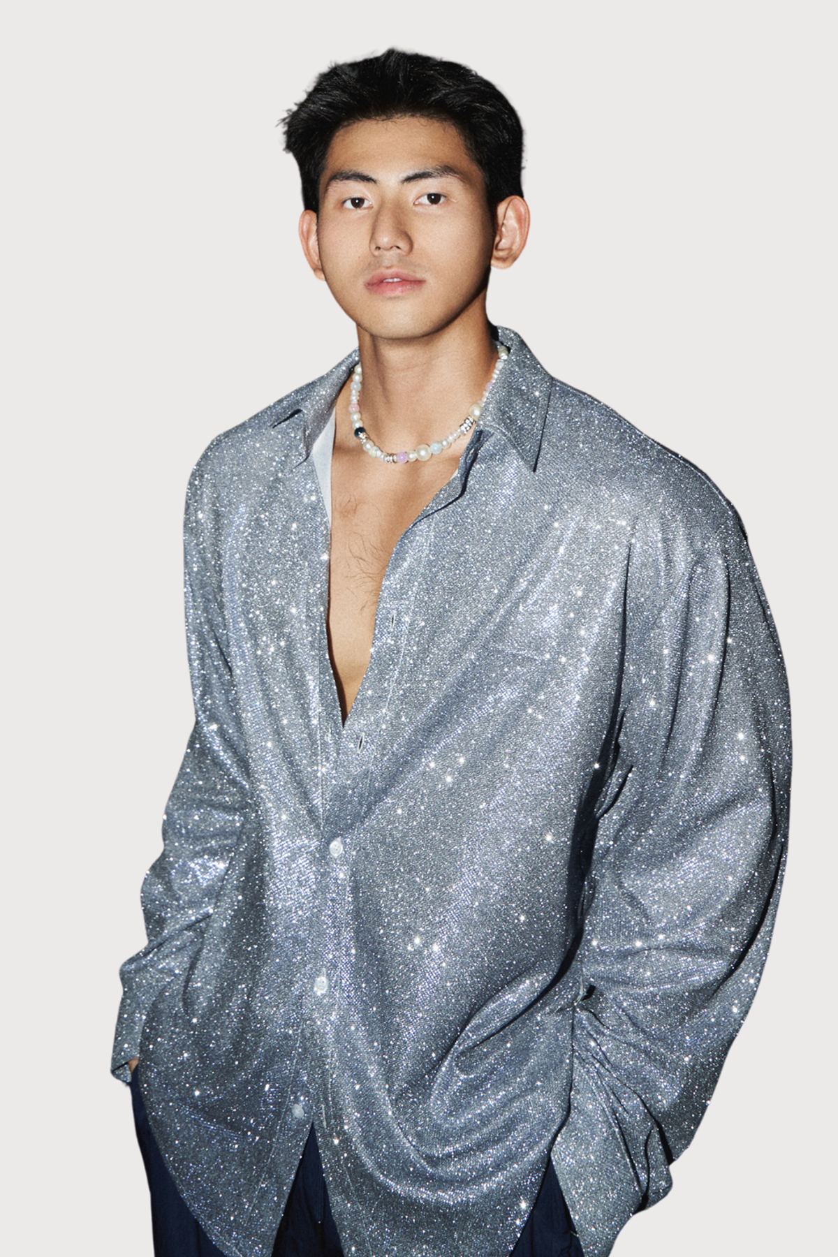 Gem Light Glitter Button Shirt