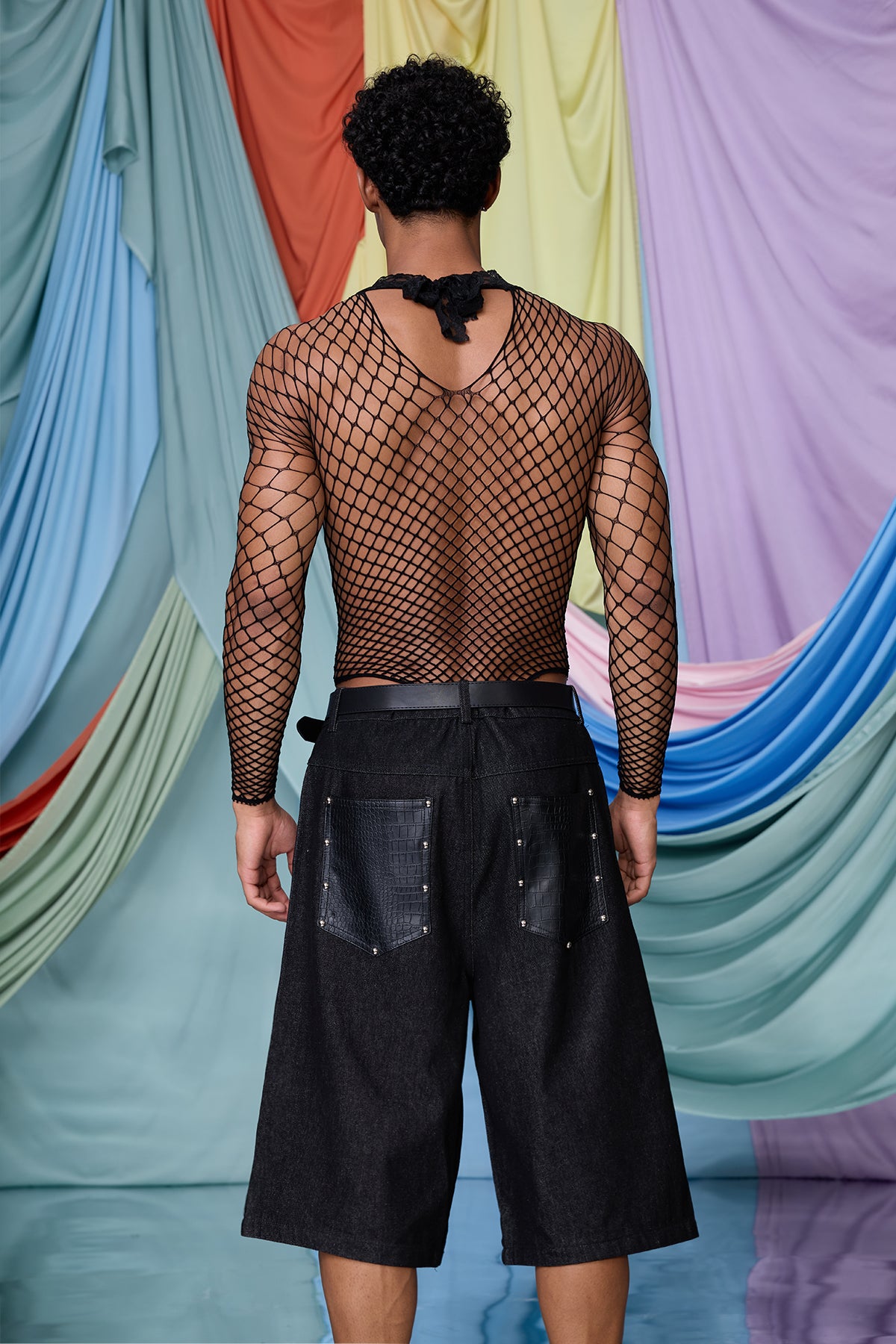 Gentle Obscure Fishnet Lace Long Sleeve Bodysuit Black