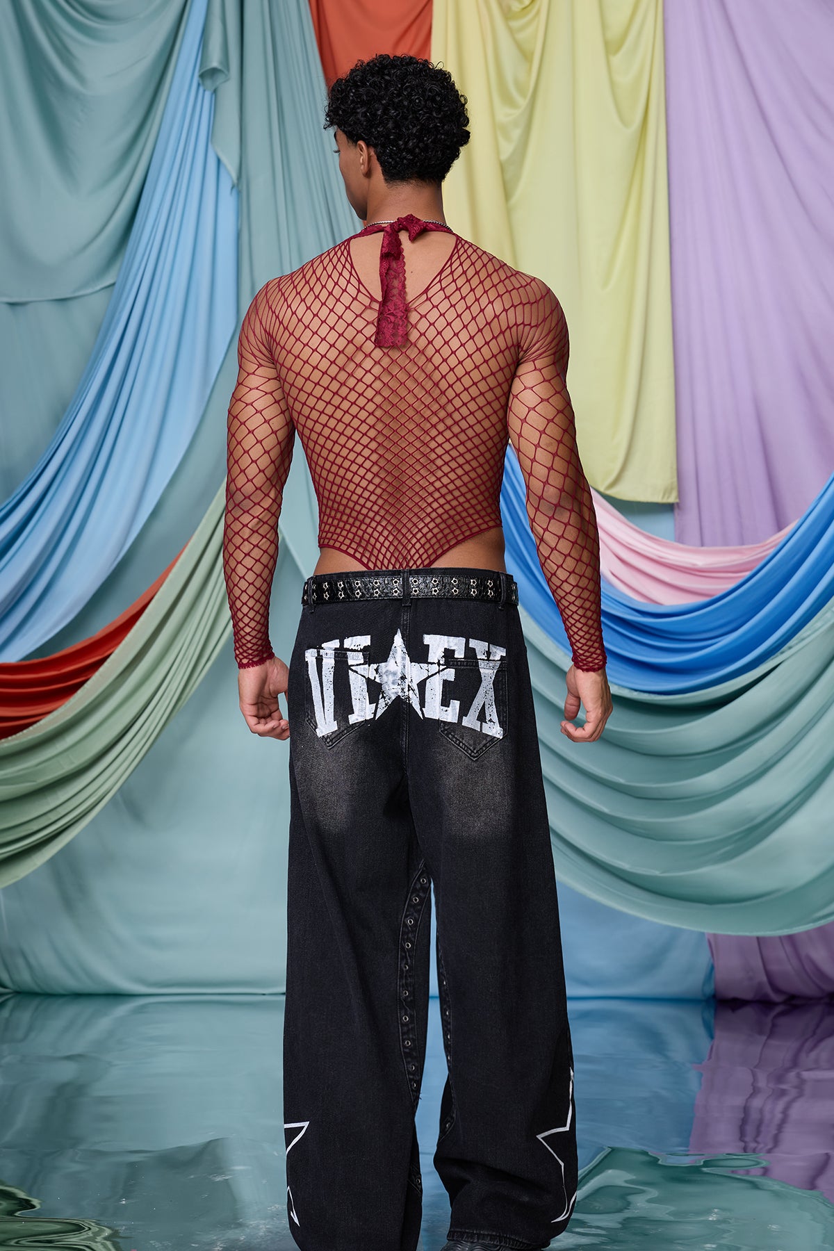Gentle Obscure Fishnet Lace Long Sleeve Bodysuit