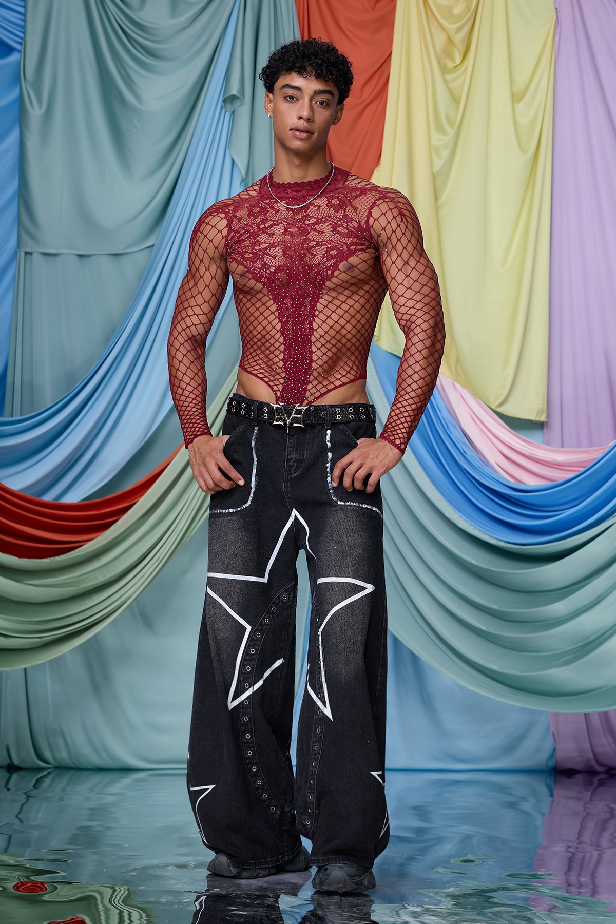 Gentle Obscure Fishnet Lace Long Sleeve Bodysuit