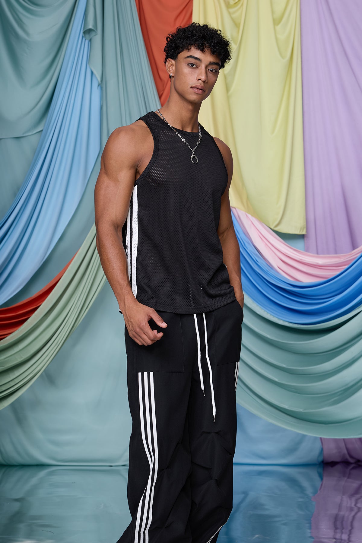 Gentle Overlay Mesh Tank Top
