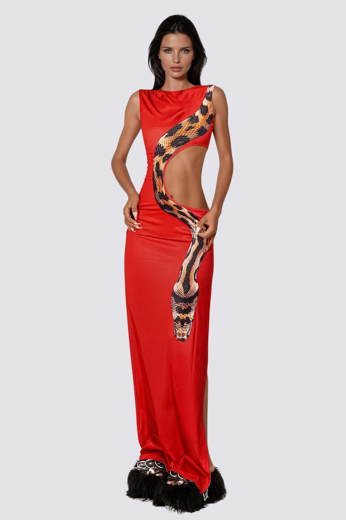 Ghost Pattern Python Print Cutout Maxi Dress