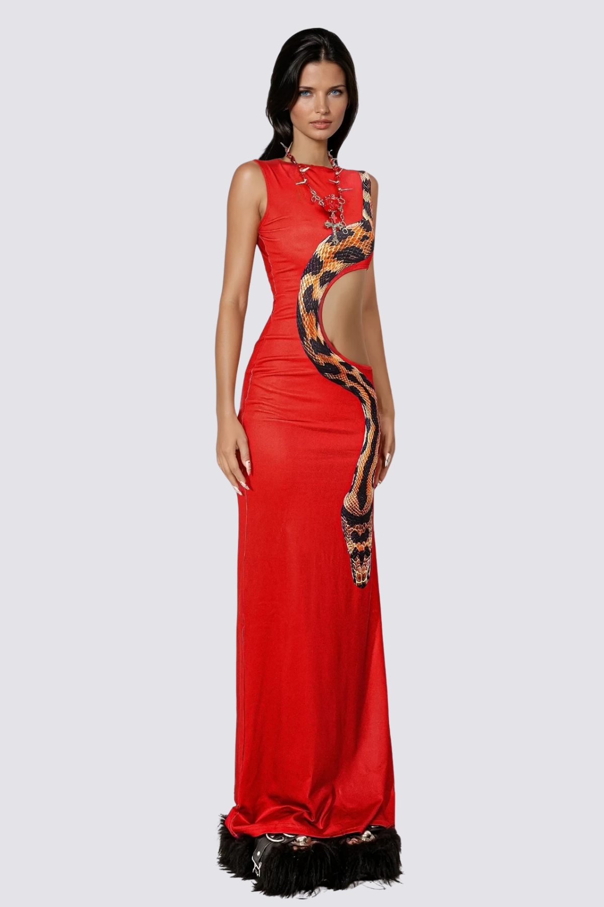 Ghost Pattern Python Print Cutout Maxi Dress