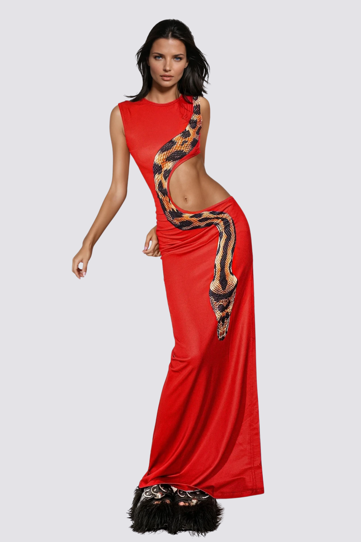 Ghost Pattern Python Print Cutout Maxi Dress