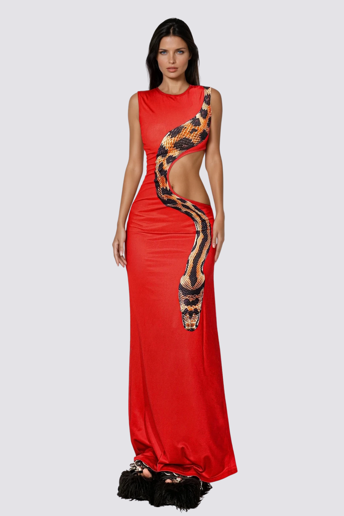 Ghost Pattern Python Print Cutout Maxi Dress