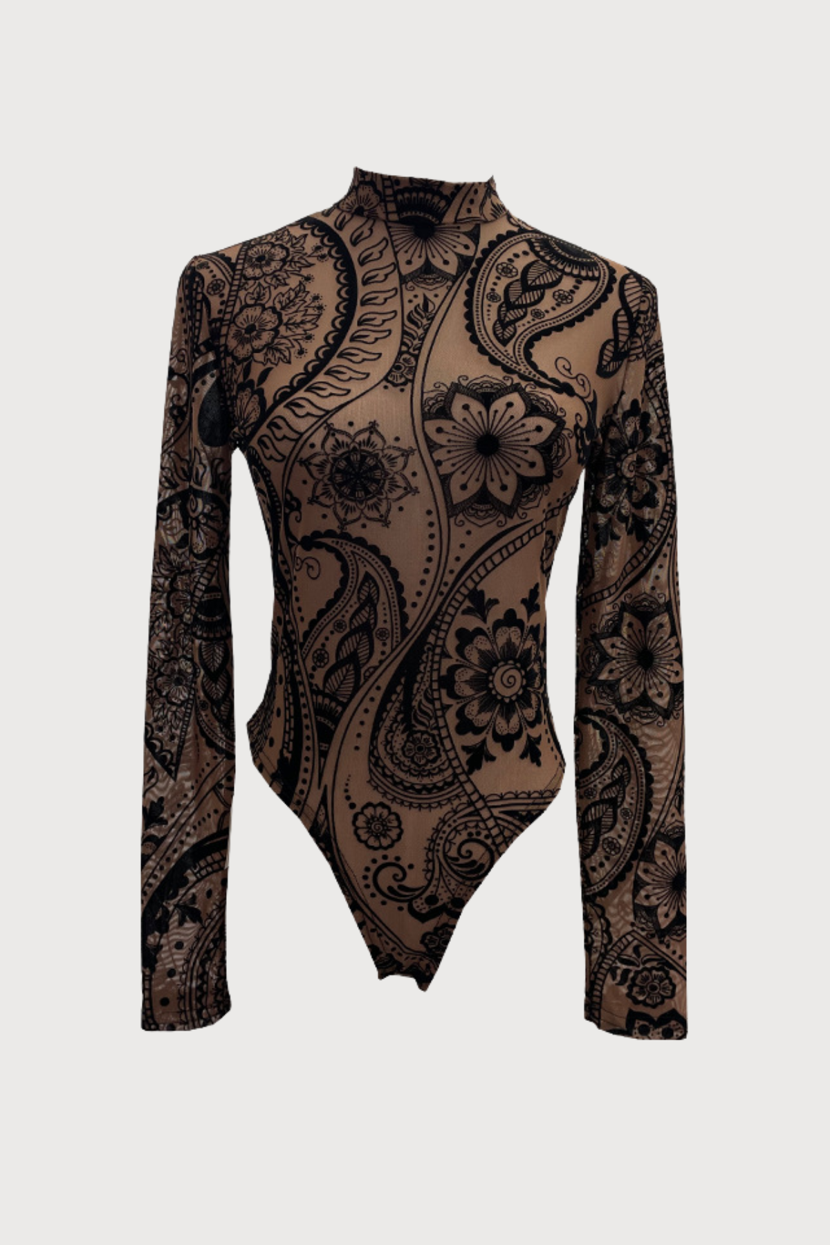 Ghost Wave Long Sleeve Print Mesh Bodysuit