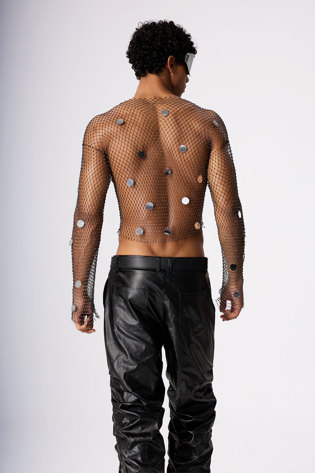 Glimmer Burst Long Sleeve Rhinestone Mesh Crop Top