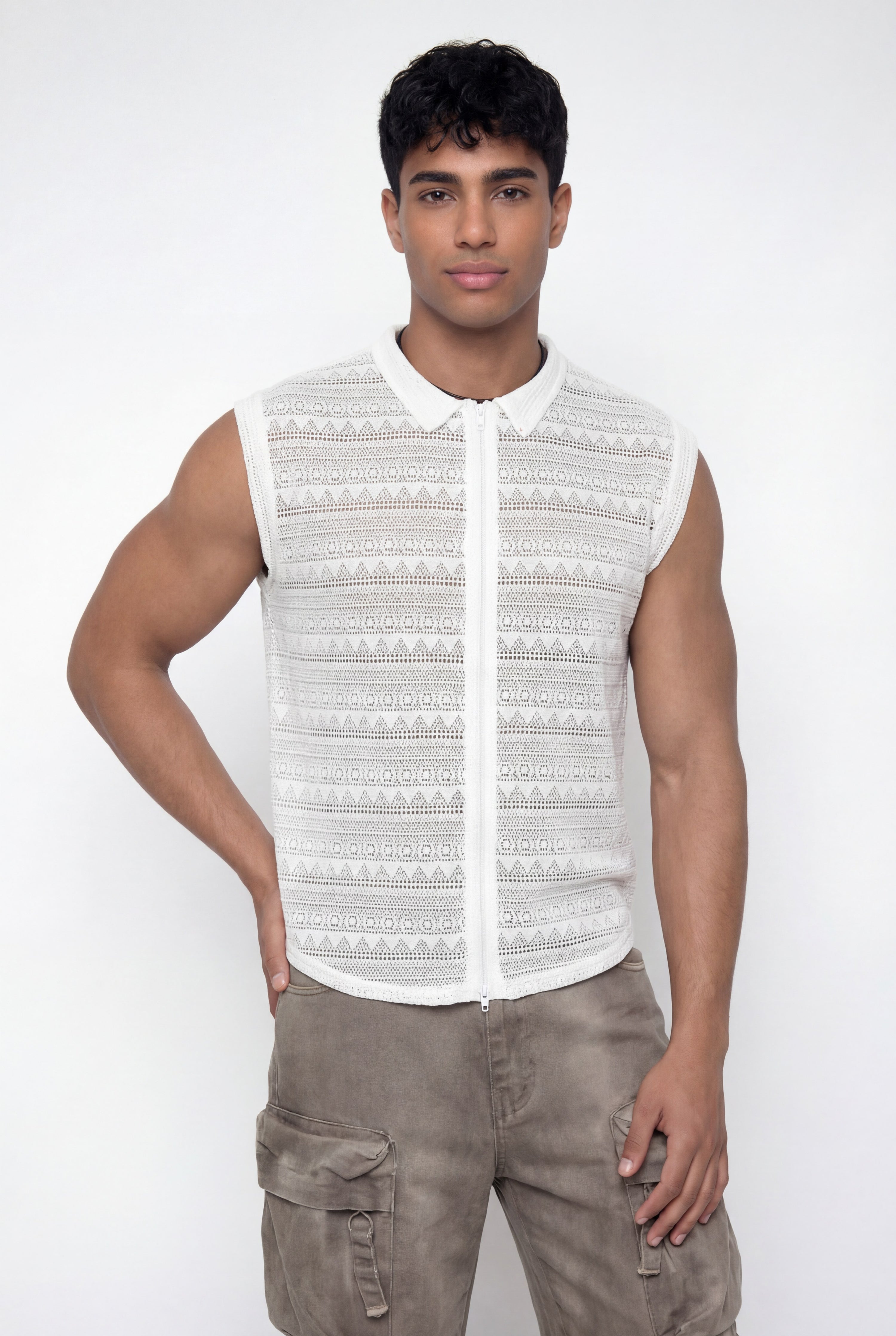 Glint Motion Mesh Sleeveless Top