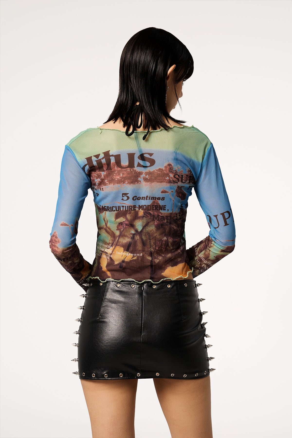 Glitter Pop Long Sleeve Y2K Printed Mesh Top