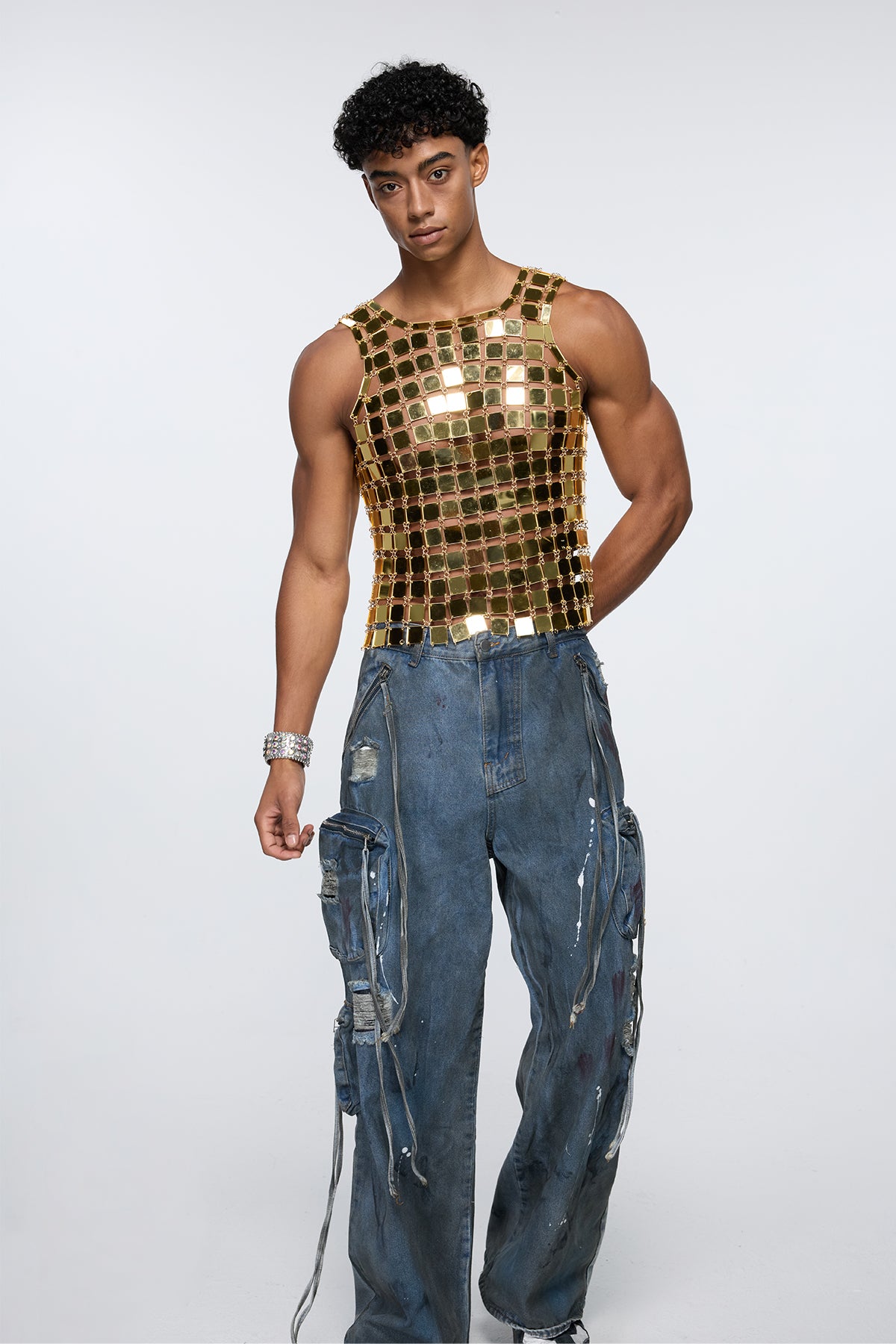 Glow Surge Sleeveless Acrylic Top Gold