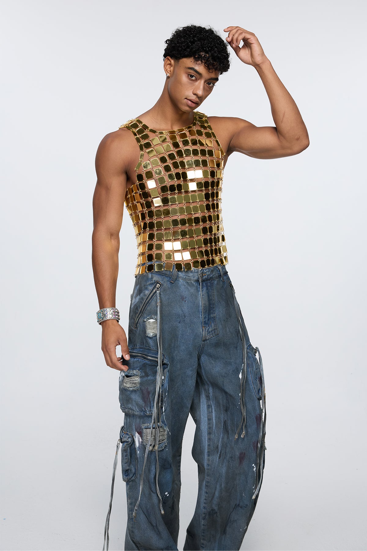 Glow Surge Sleeveless Acrylic Top Gold