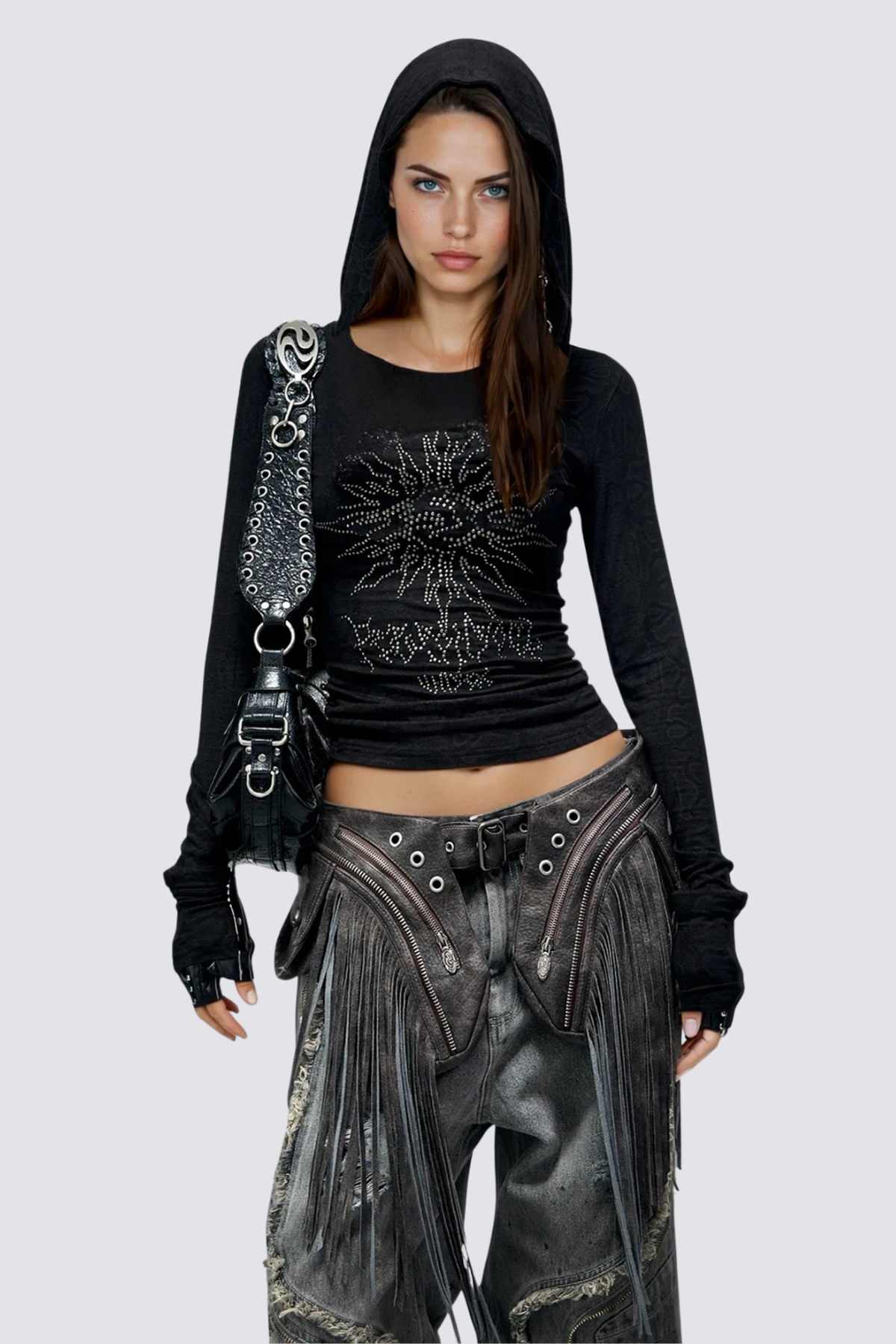 Glow Veil Long Sleeve Hooded Top Zwart