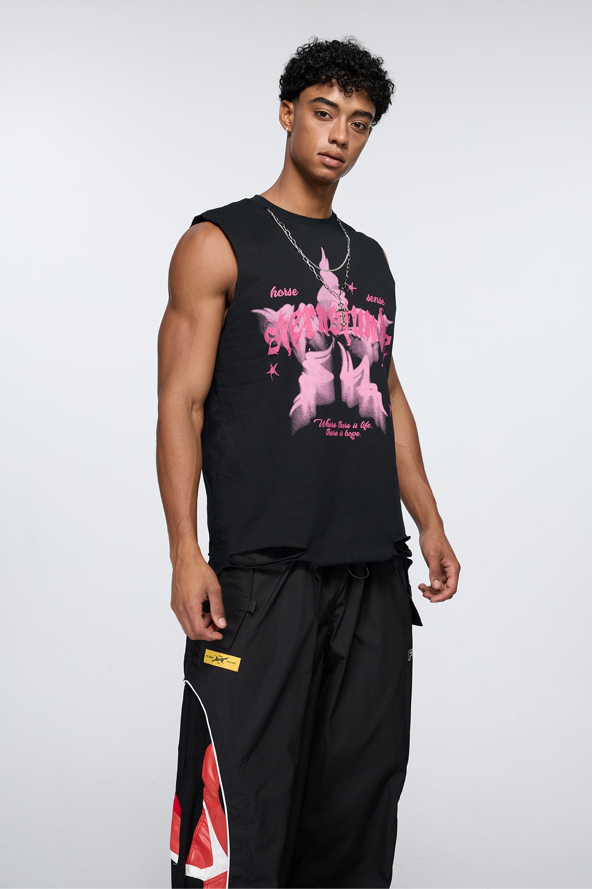 Graphic Code Print Sleeveless Top