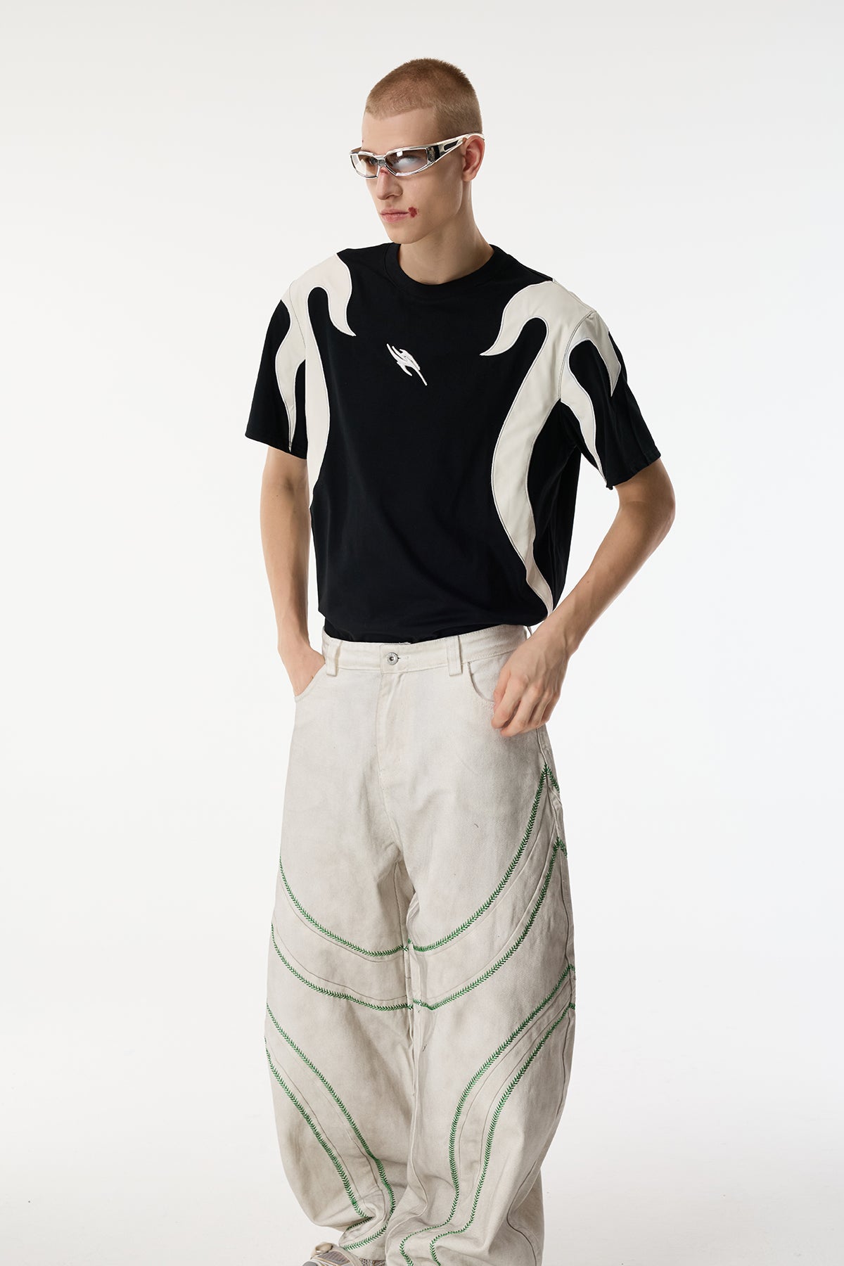 Grey Memory Embroidered Flame Top