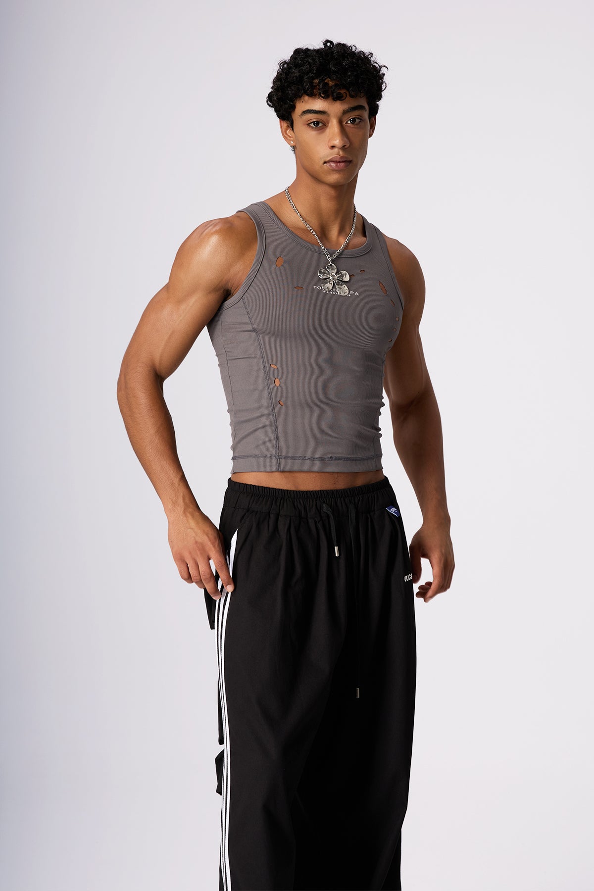 Grey Syntax Ripped Sleeveless Top Grey