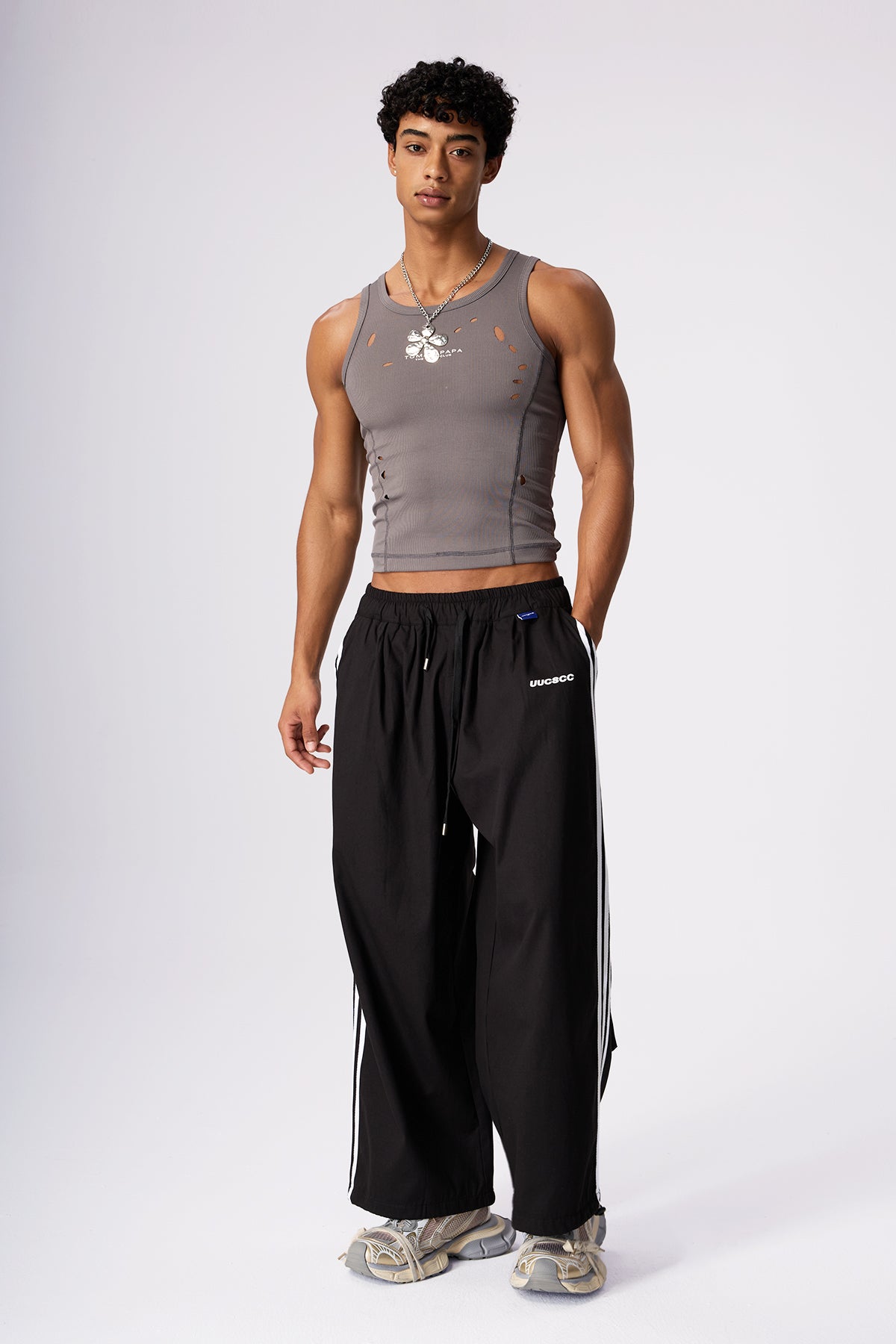 Grey Syntax Ripped Sleeveless Top Grey