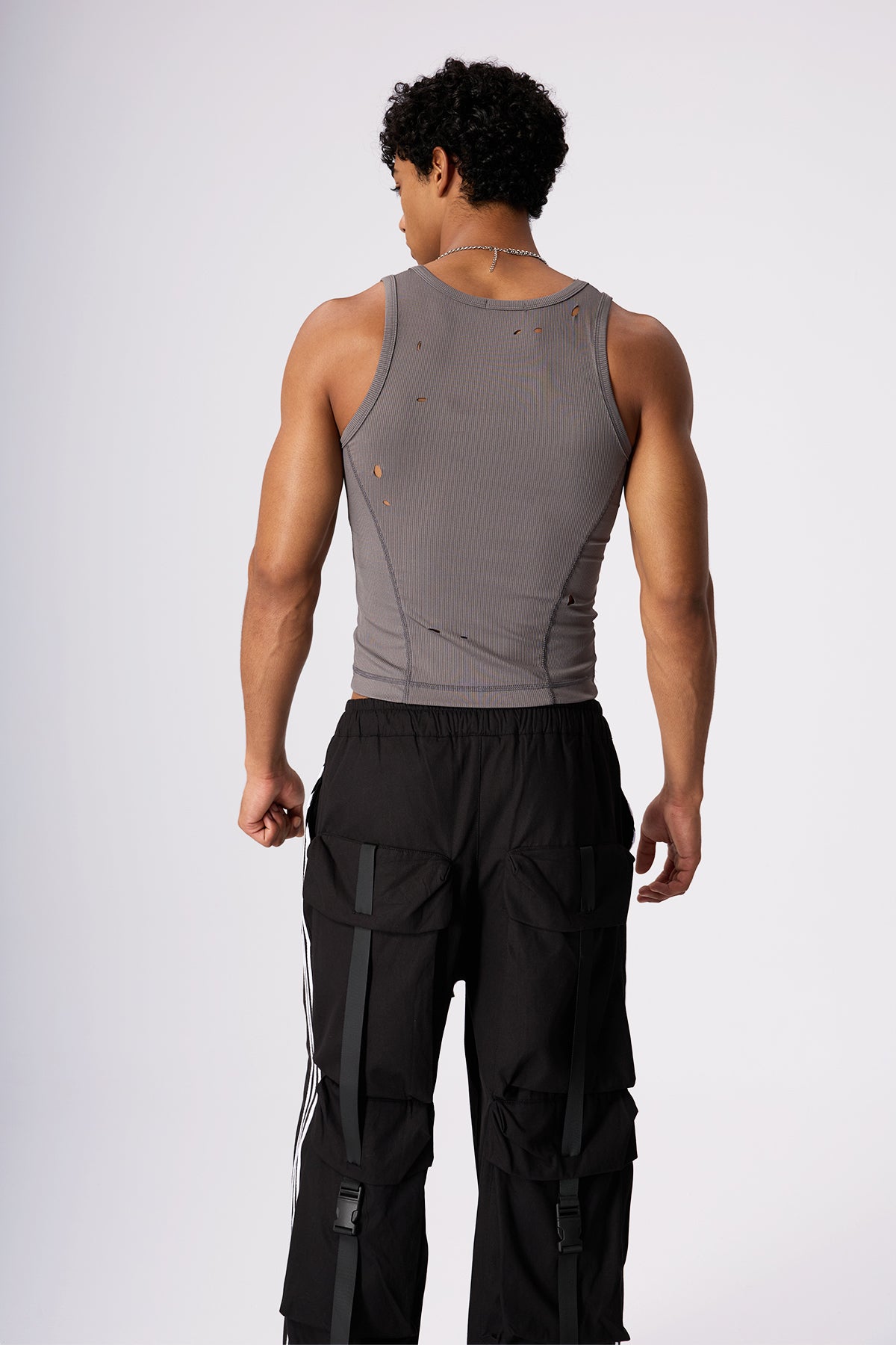 Grey Syntax Ripped Sleeveless Top Grey