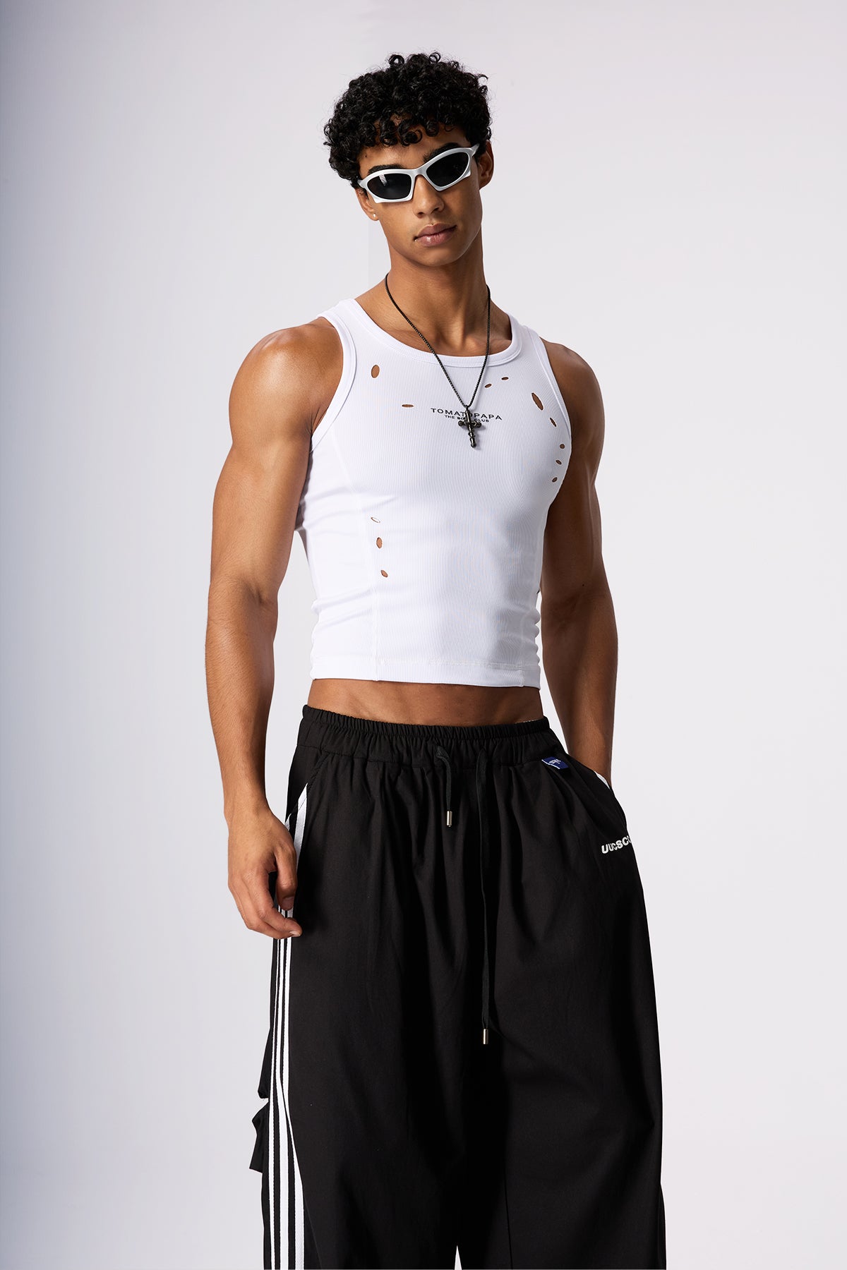 Grey Syntax Ripped Sleeveless Top White – RYVKstudio