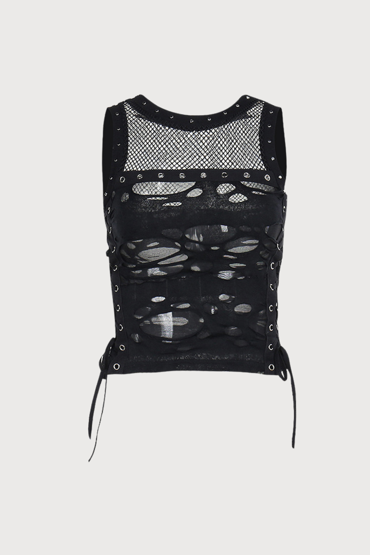 Grid Blend Sleeveless Mesh Rivet Top