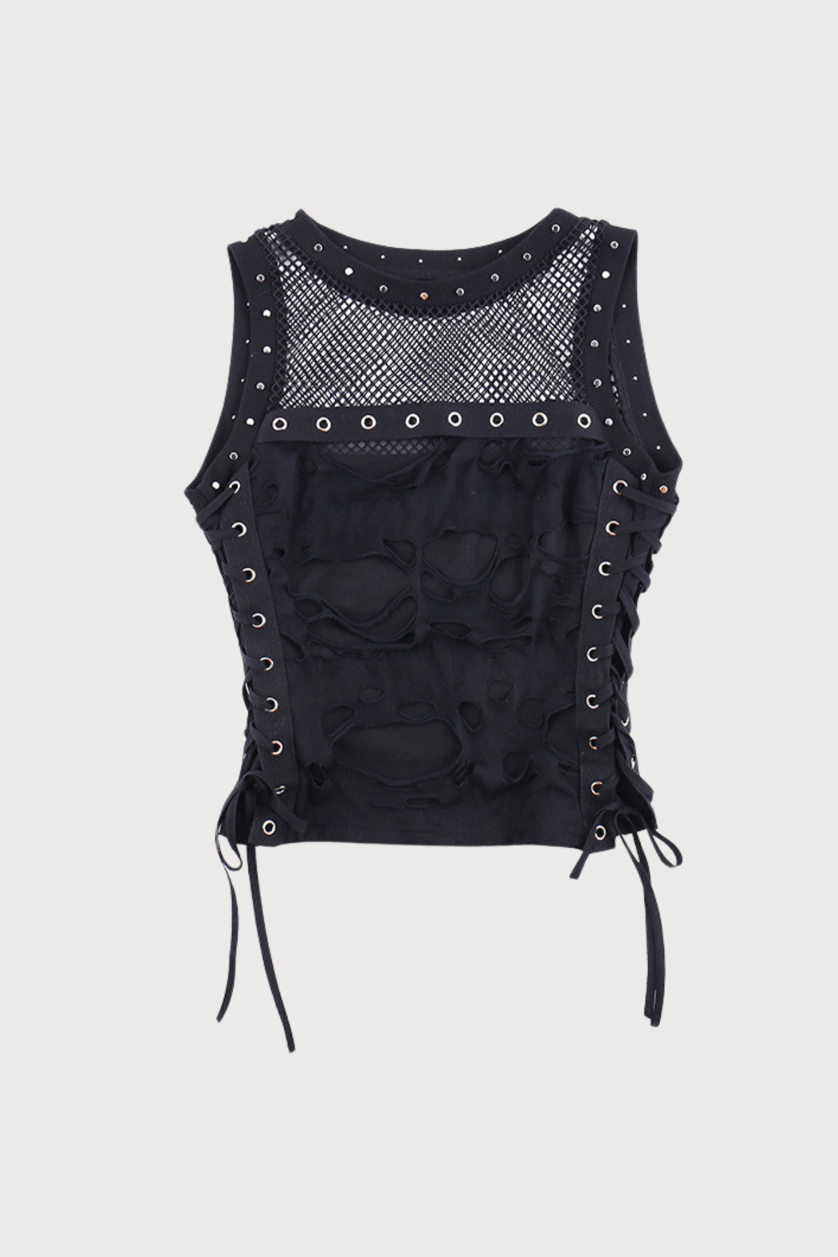 Grid Blend Sleeveless Mesh Rivet Top