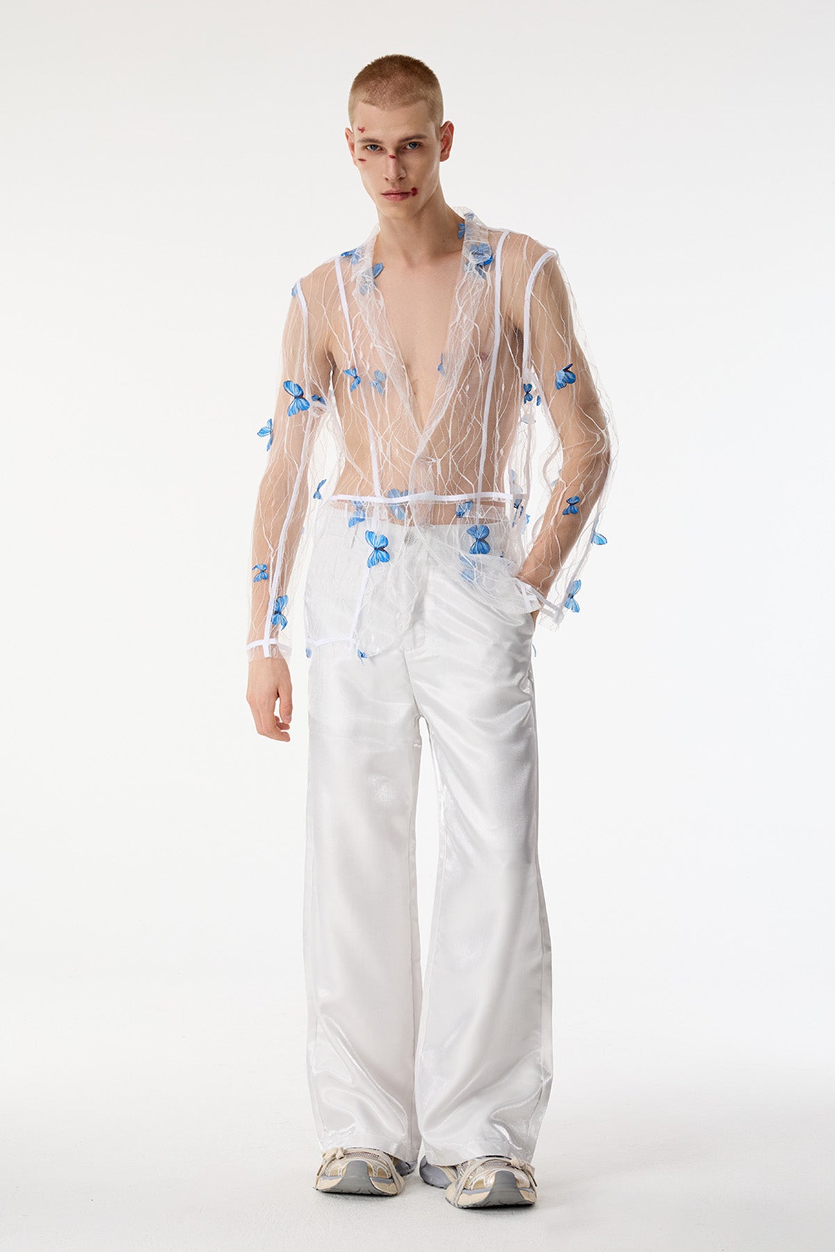 Grid Fusion Butterfly Lace Mesh Jacket