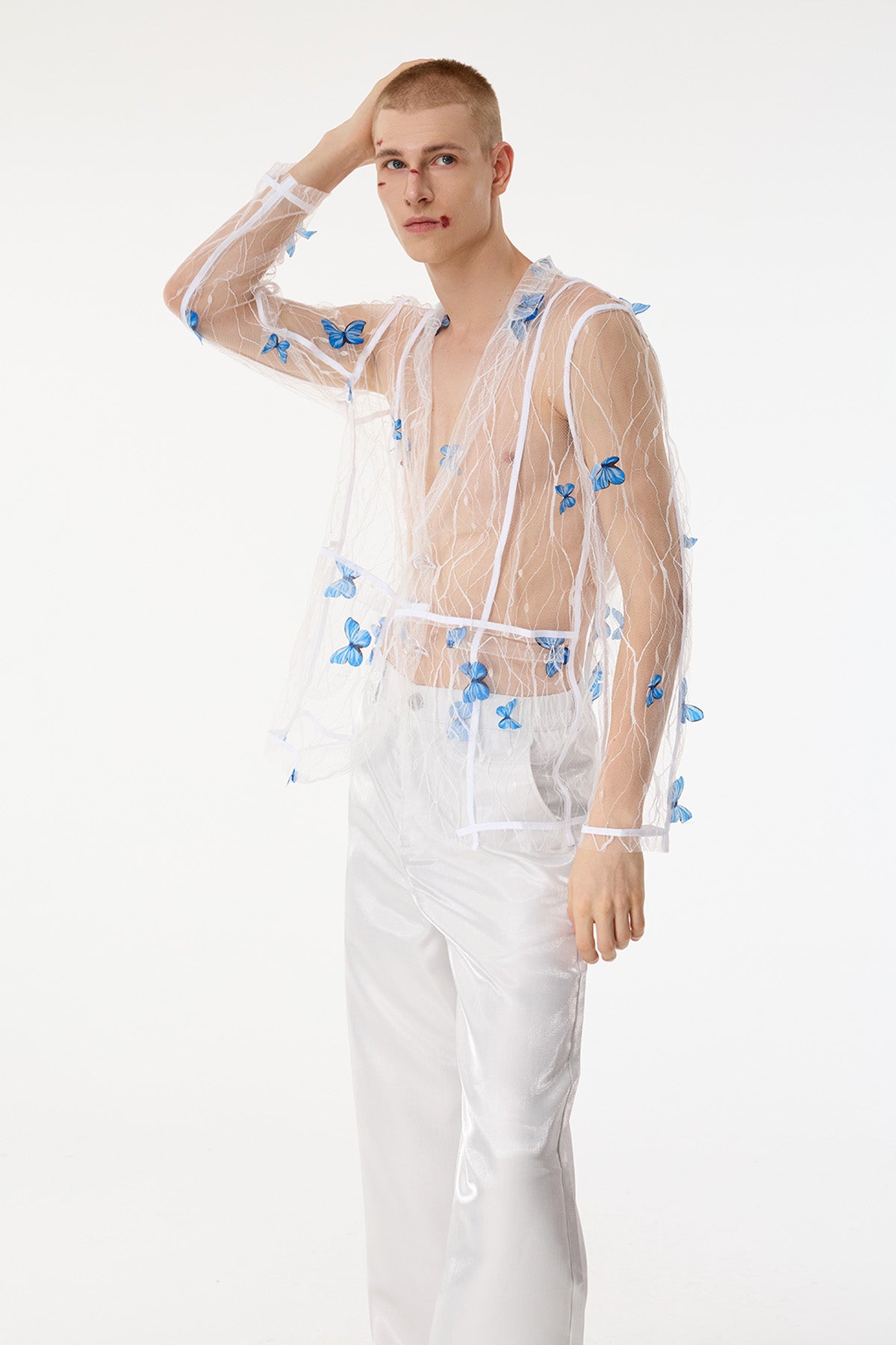 Grid Fusion Butterfly Lace Mesh Jacket