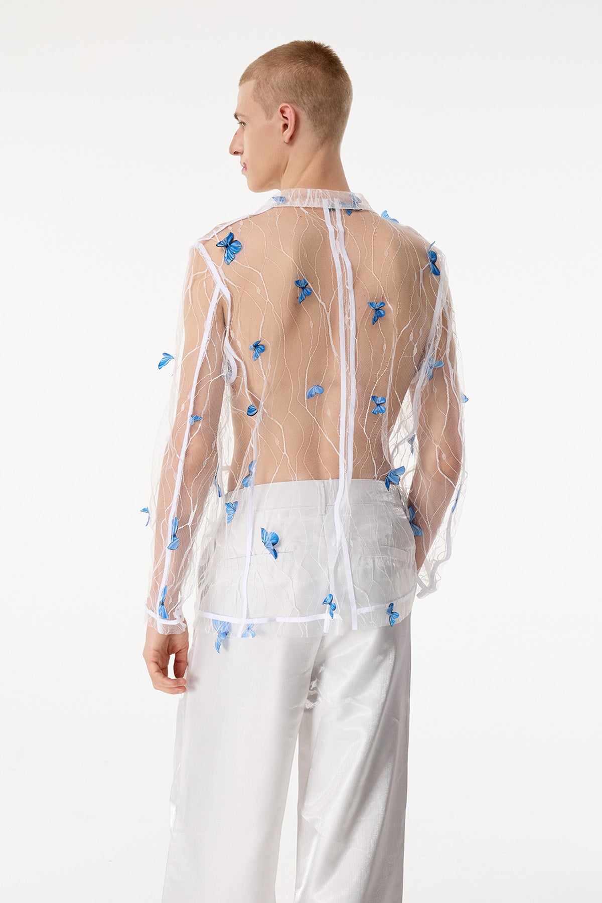 Grid Fusion Butterfly Lace Mesh Jacket