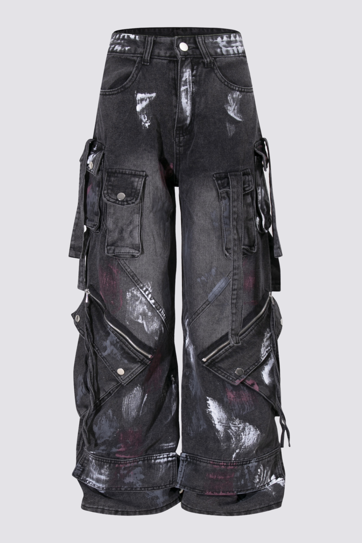 Grid Thread Straight Jeans Black