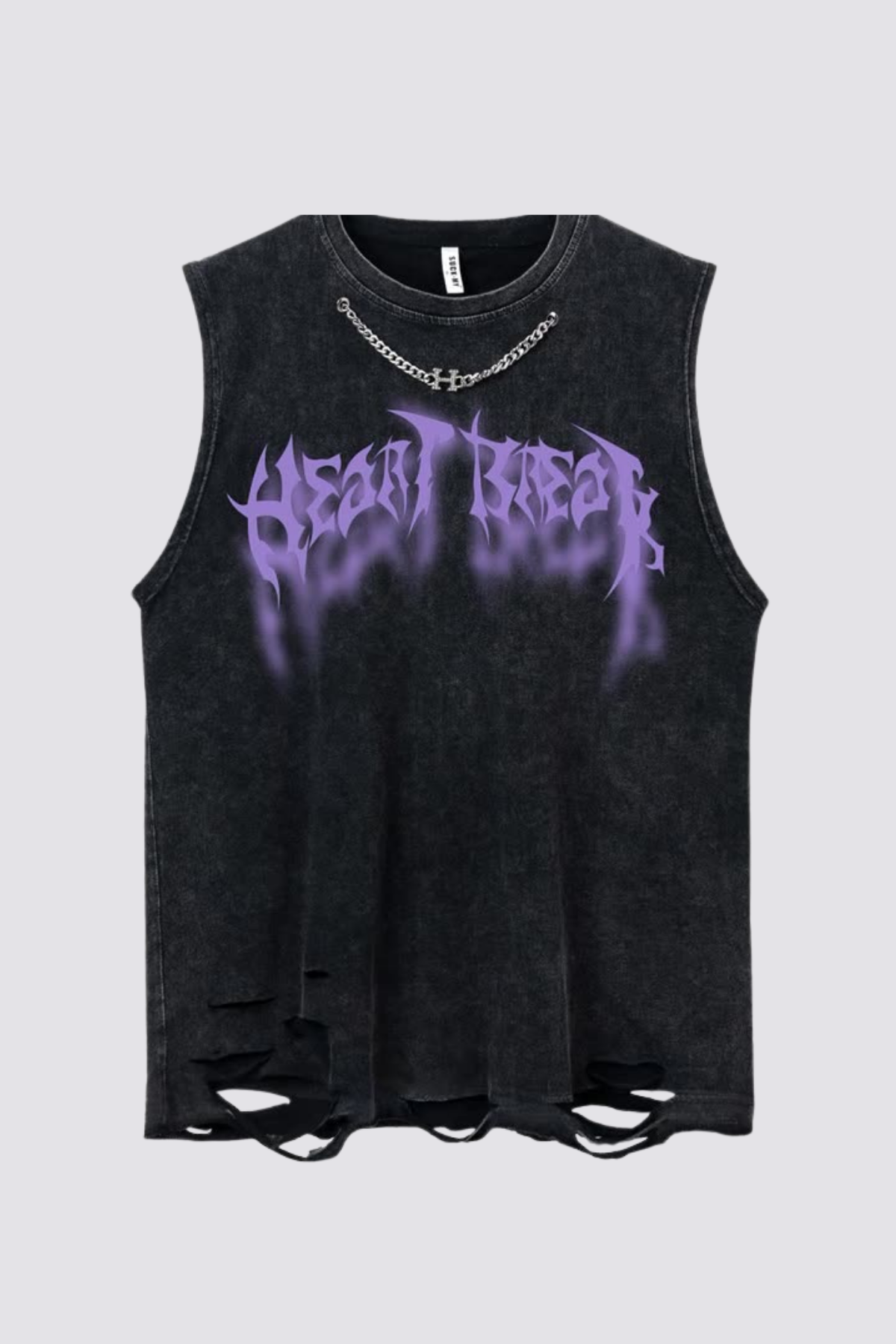 Grid Whirl Print Ripped Sleeveless Top