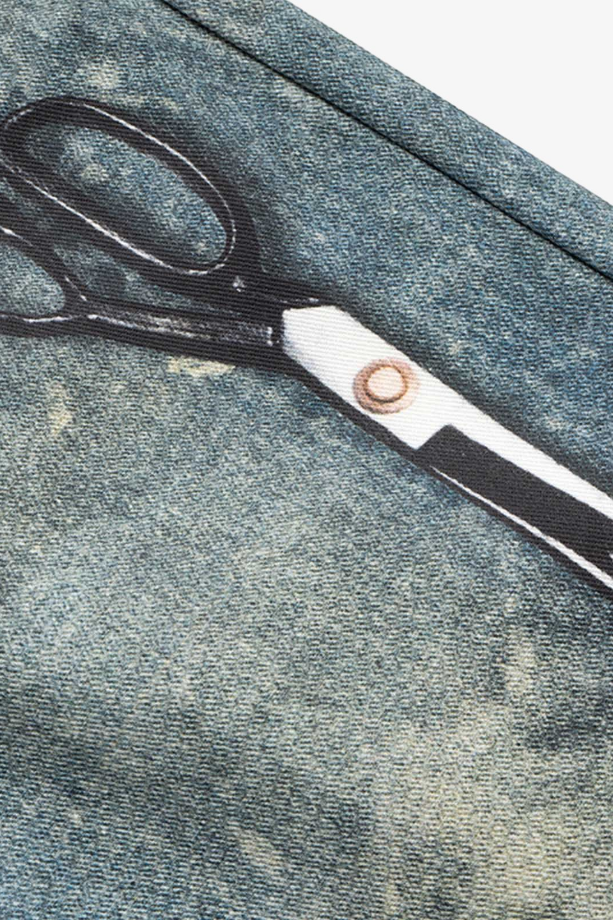 Hard Drive Scissors Print Denim Shorts