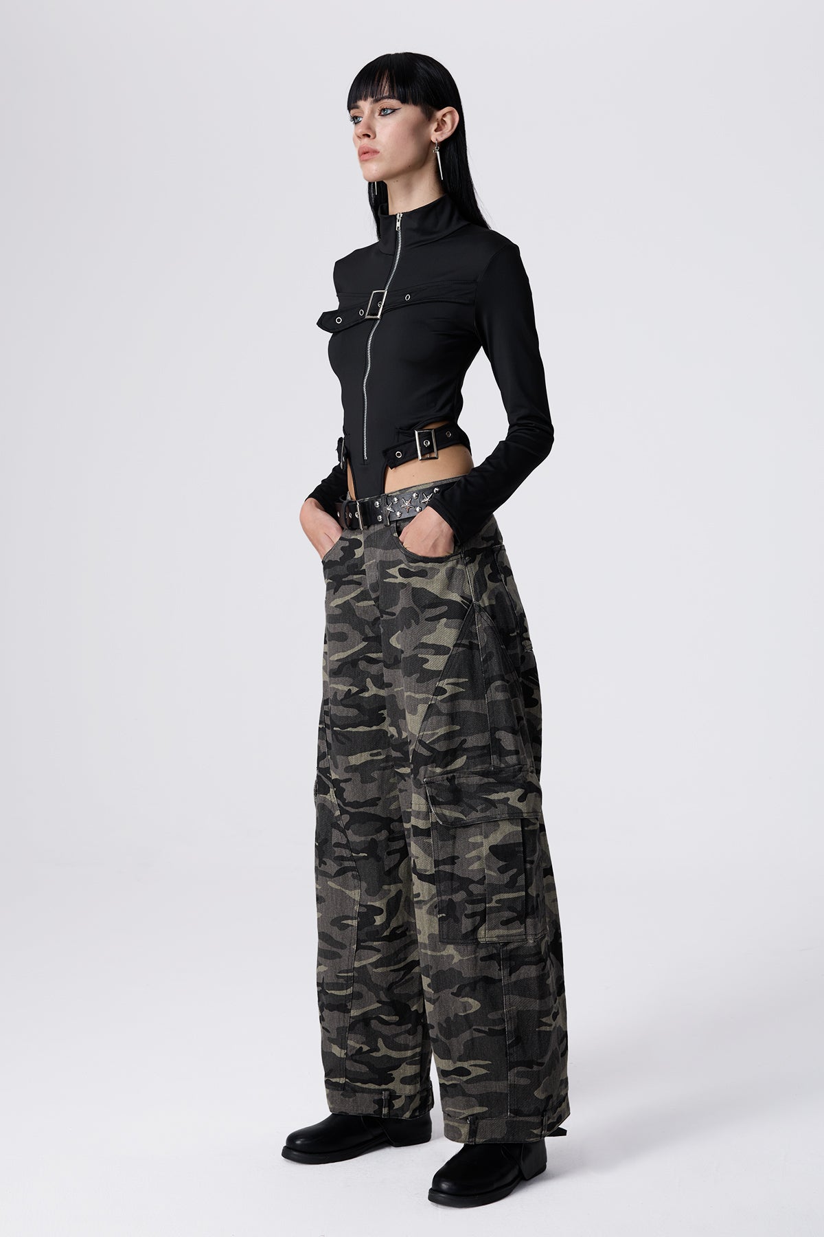 Hard Frame Zipper Buckle Bodysuit