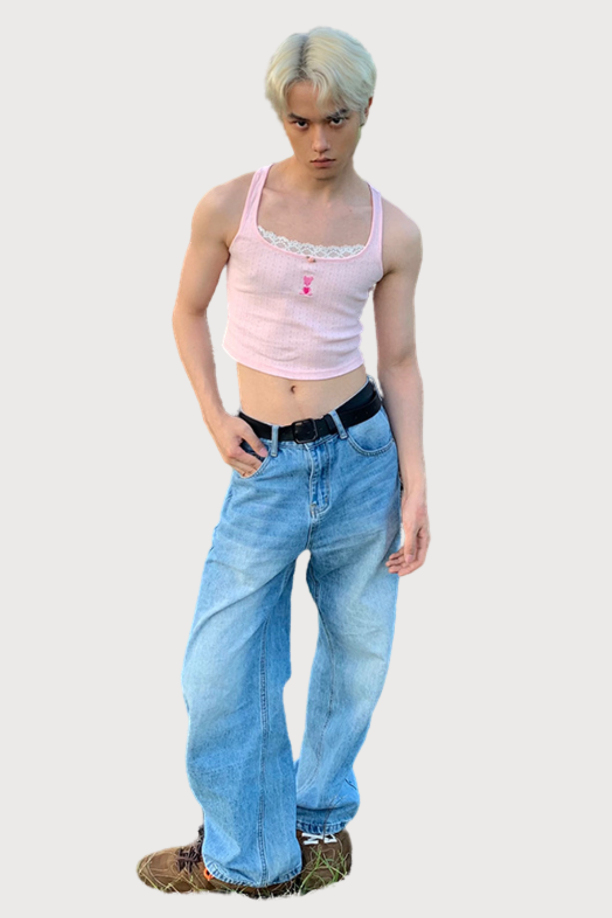 Heat Snap Lace Embroidery Crop Top Pink